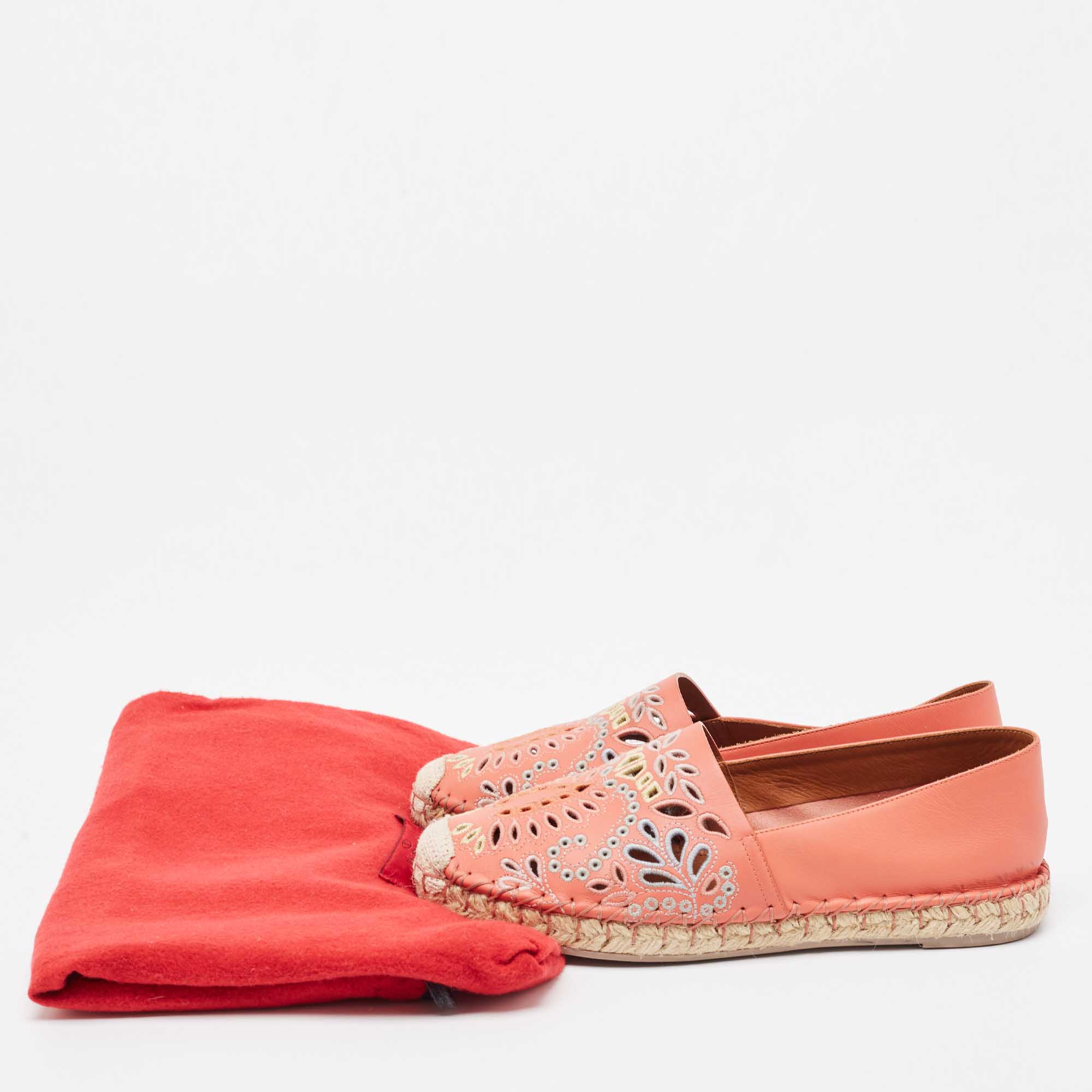 Valentino Coral Embroidered Leather Espadrilles Size 36