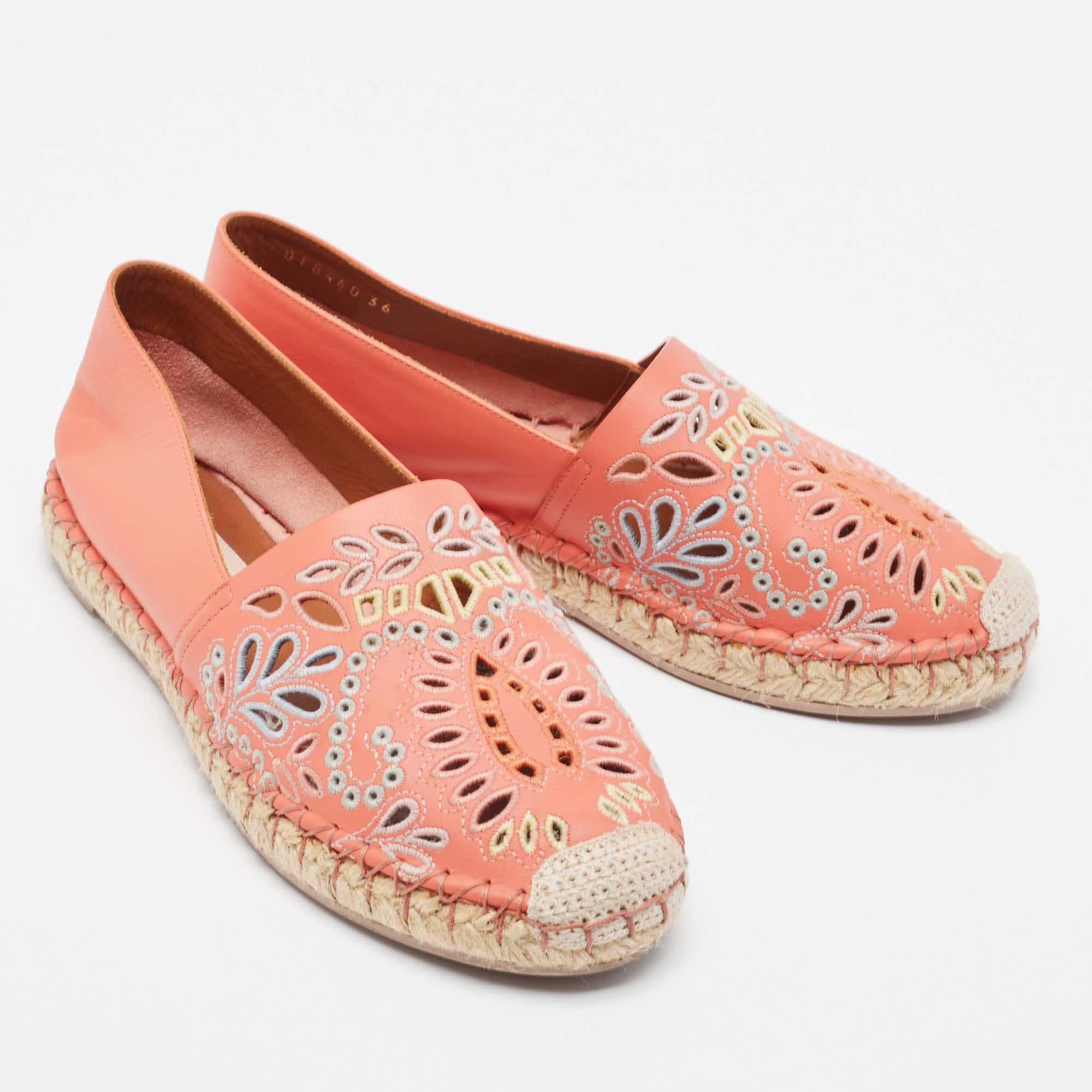 Valentino Coral Embroidered Leather Espadrilles Size 36