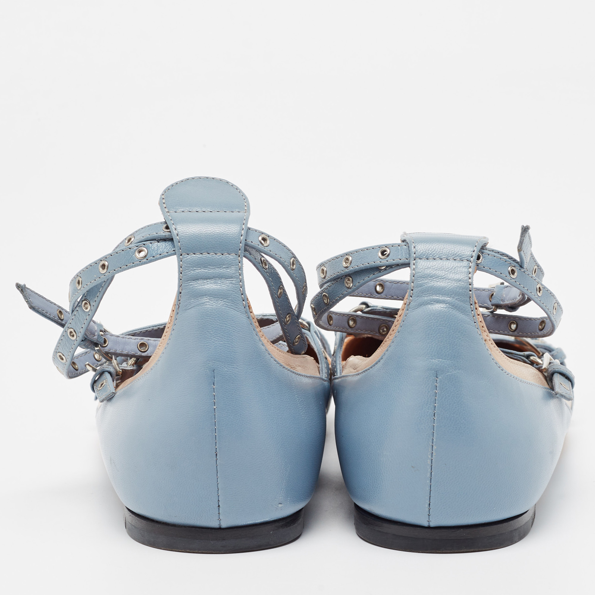 Valentino Blue/Beige Leather Love Latch Ballet Flats Size 39