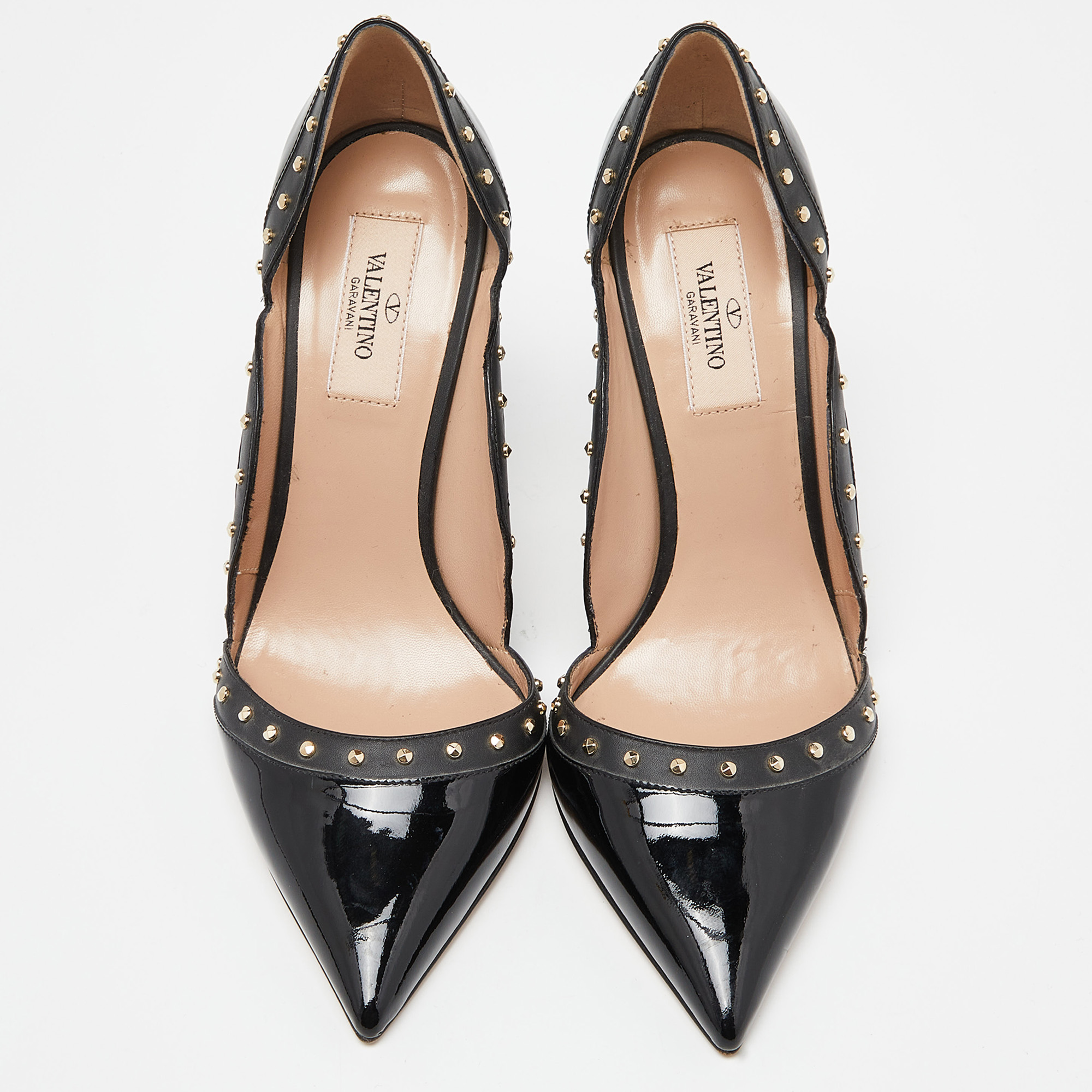 Valentino Black Patent And Leather Studded Pointed Toe Pumps Size 38
