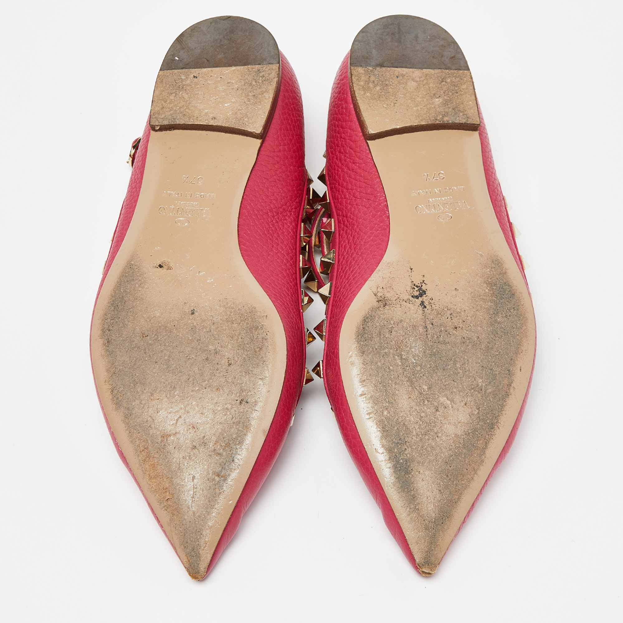 Valentino Pink Leather Rockstud Ankle Strap Ballet Flats Size 37.5
