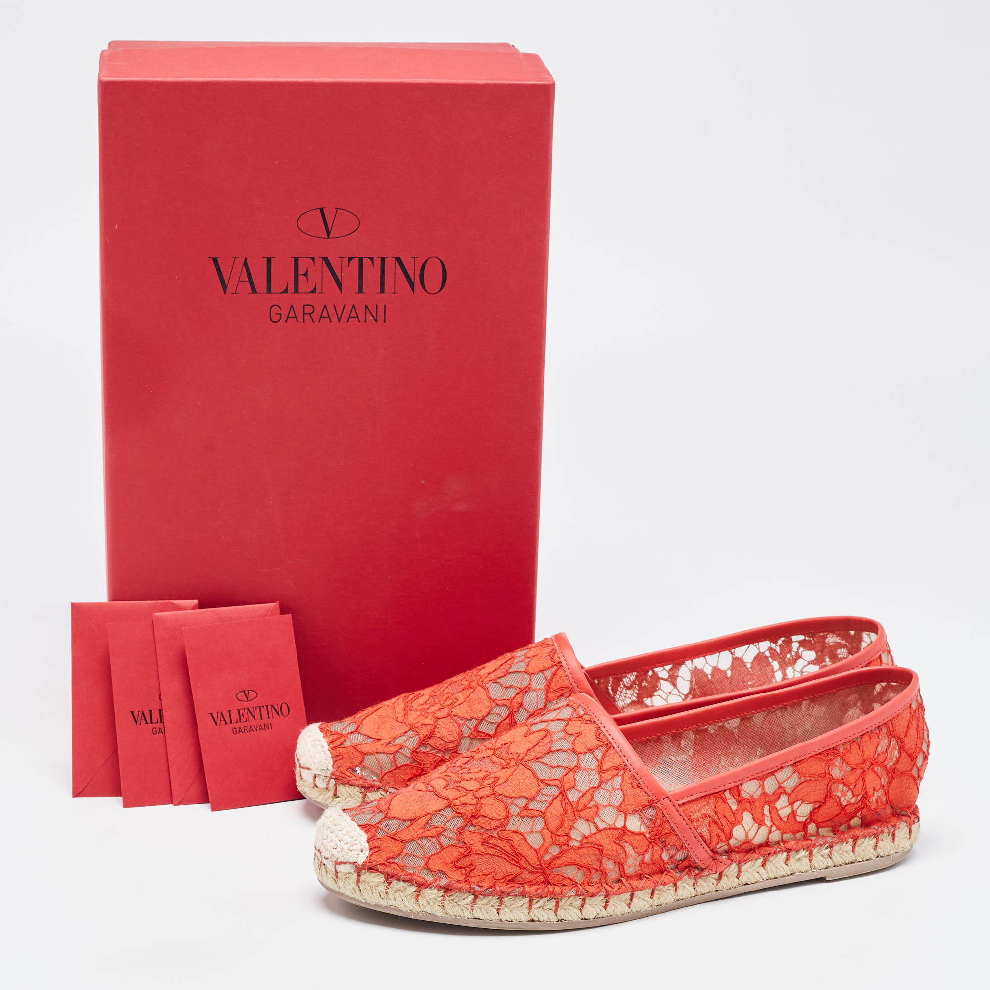 Valentino Red Lace And Leather Butterfly Espadrille Flats Size 39