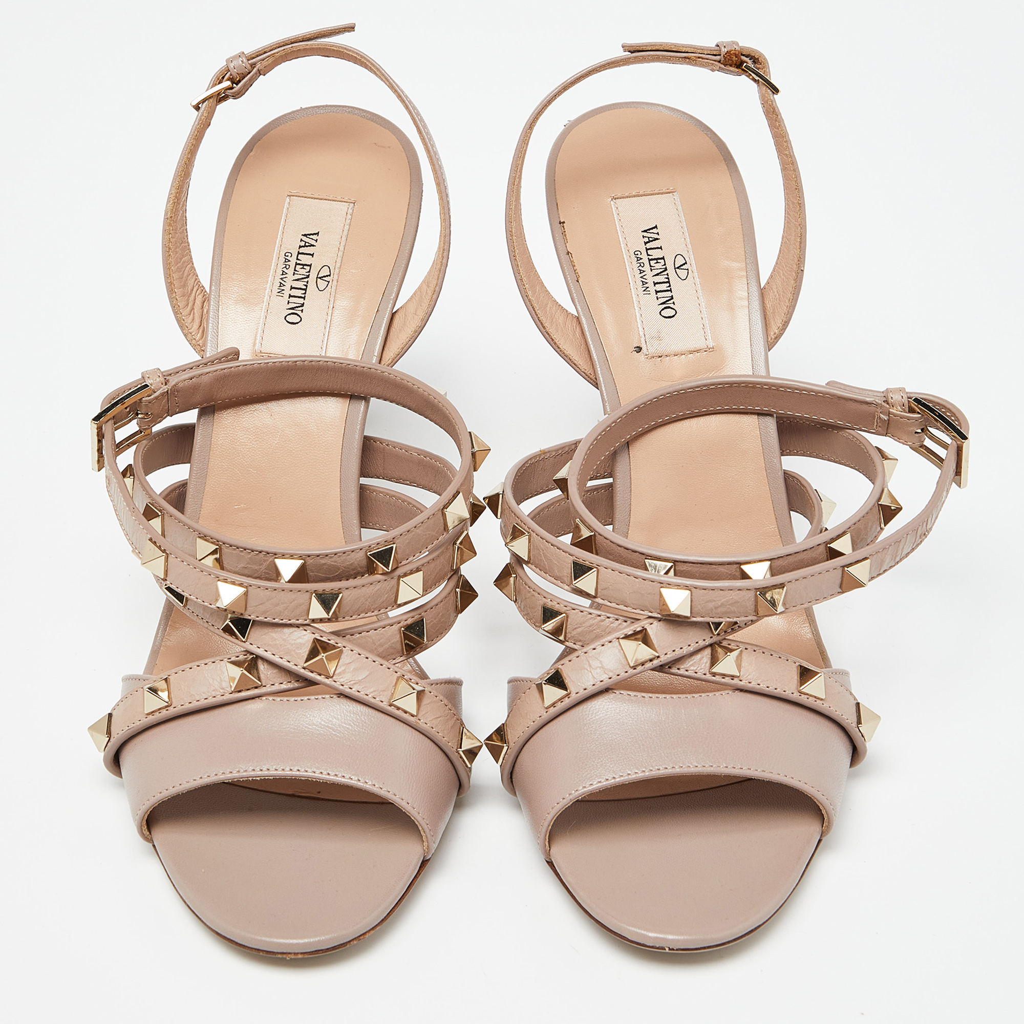 Valentino Dusty Pink Leather Rockstud Ankle Wrap Sandals Size 40