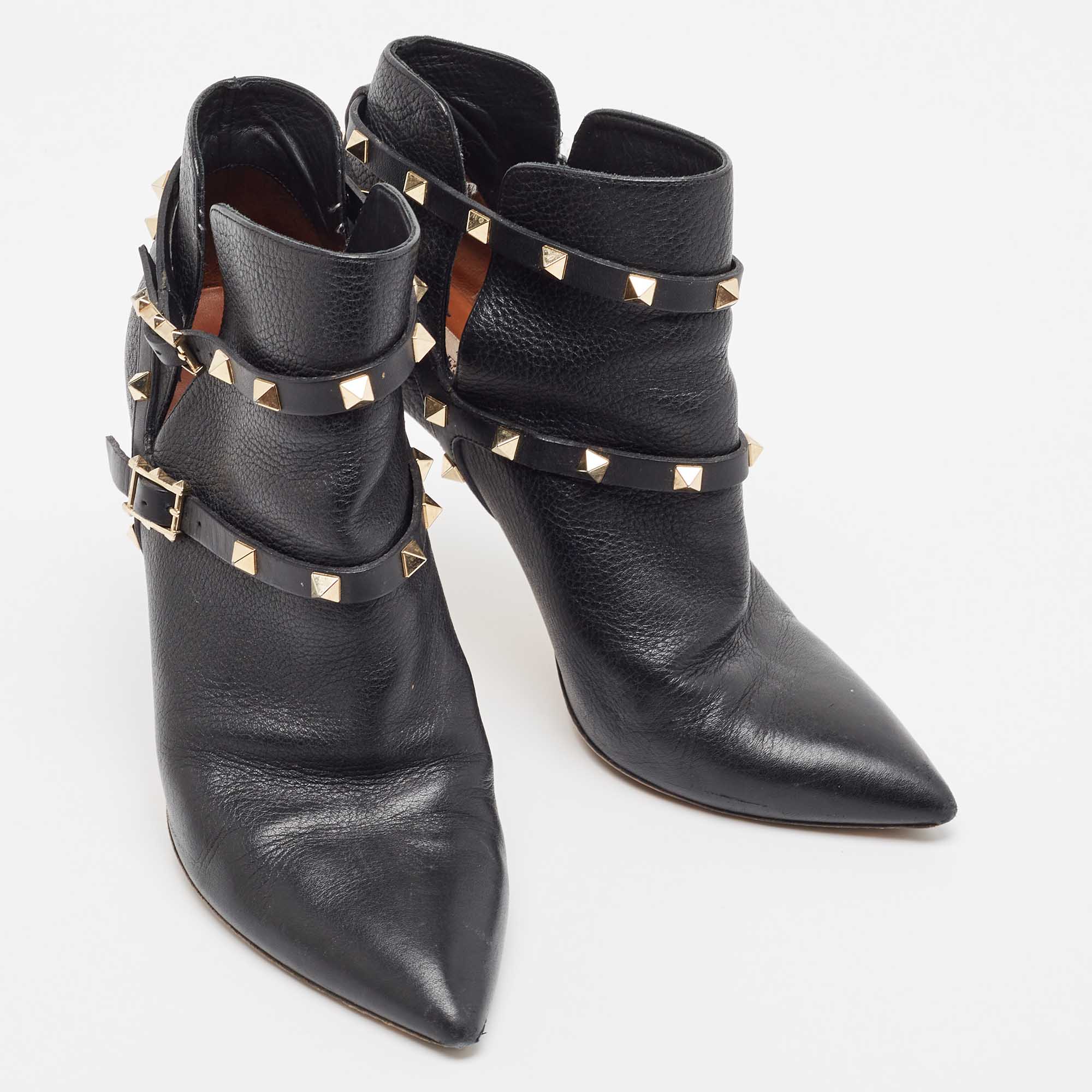 Valentino Black Leather Rockstud Ankle Boots Size 40