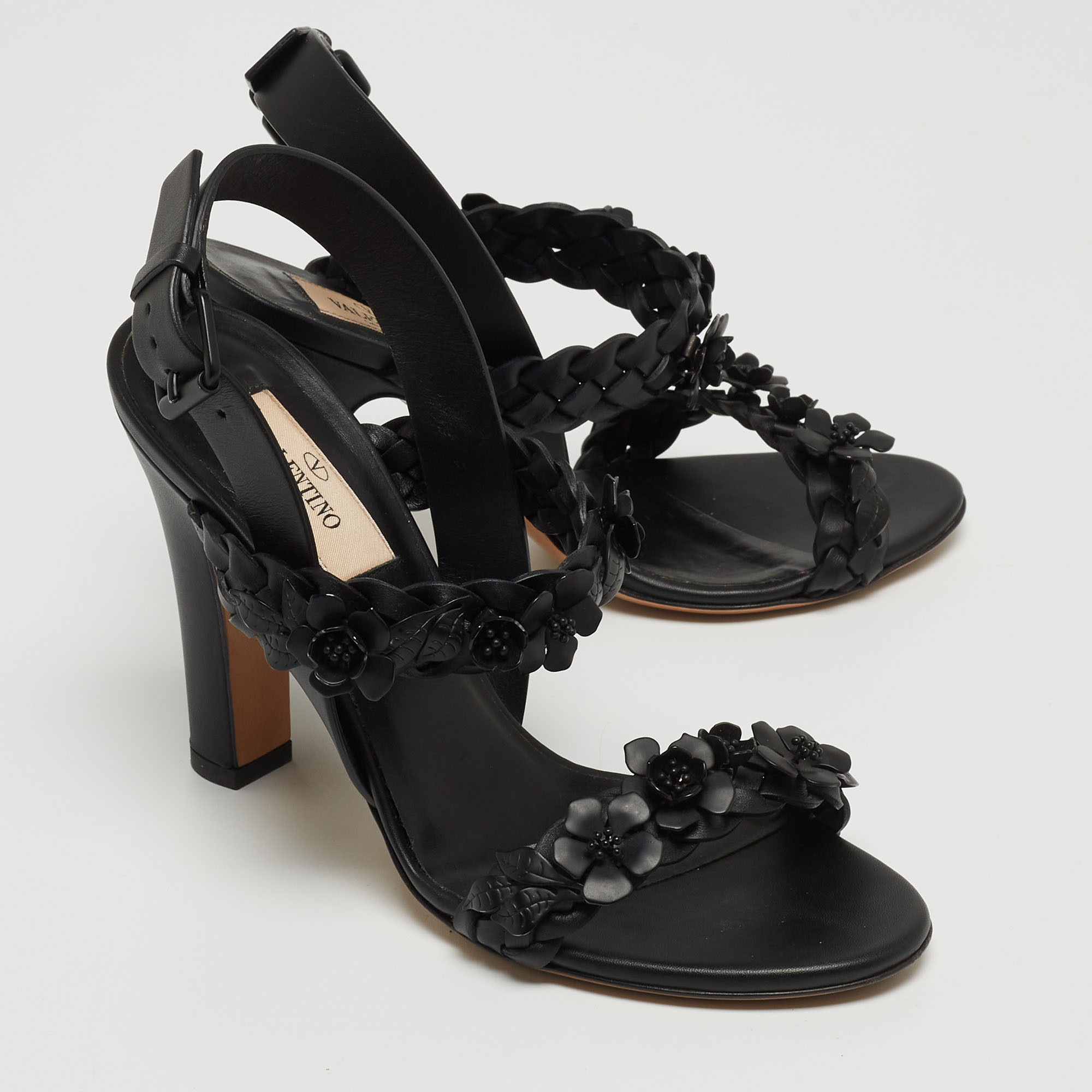 Valentino Black Leather Ankle Strap Sandals Size 35.5