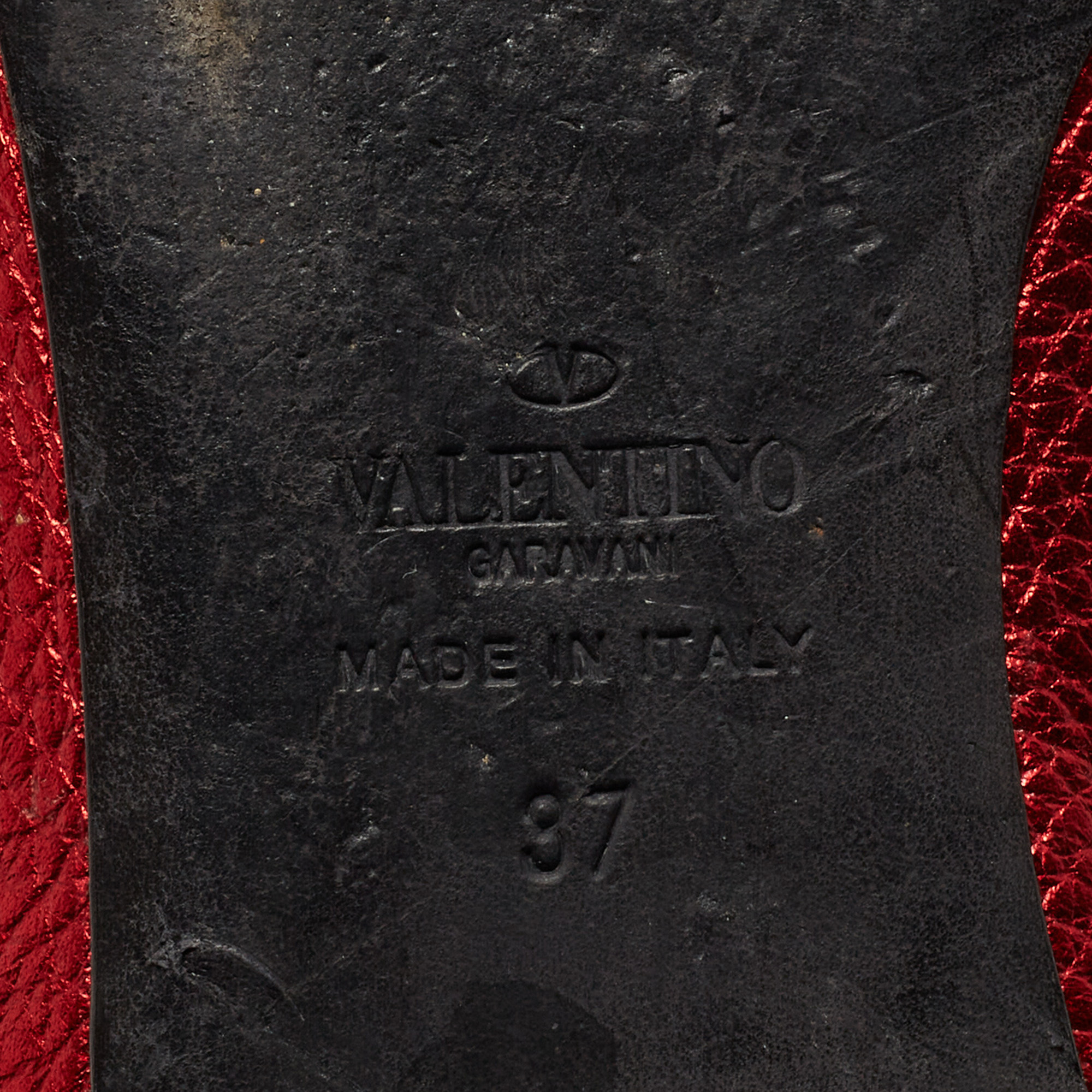 Valentino Metallic Red Leather Rockstud Ballet Flats Size 37