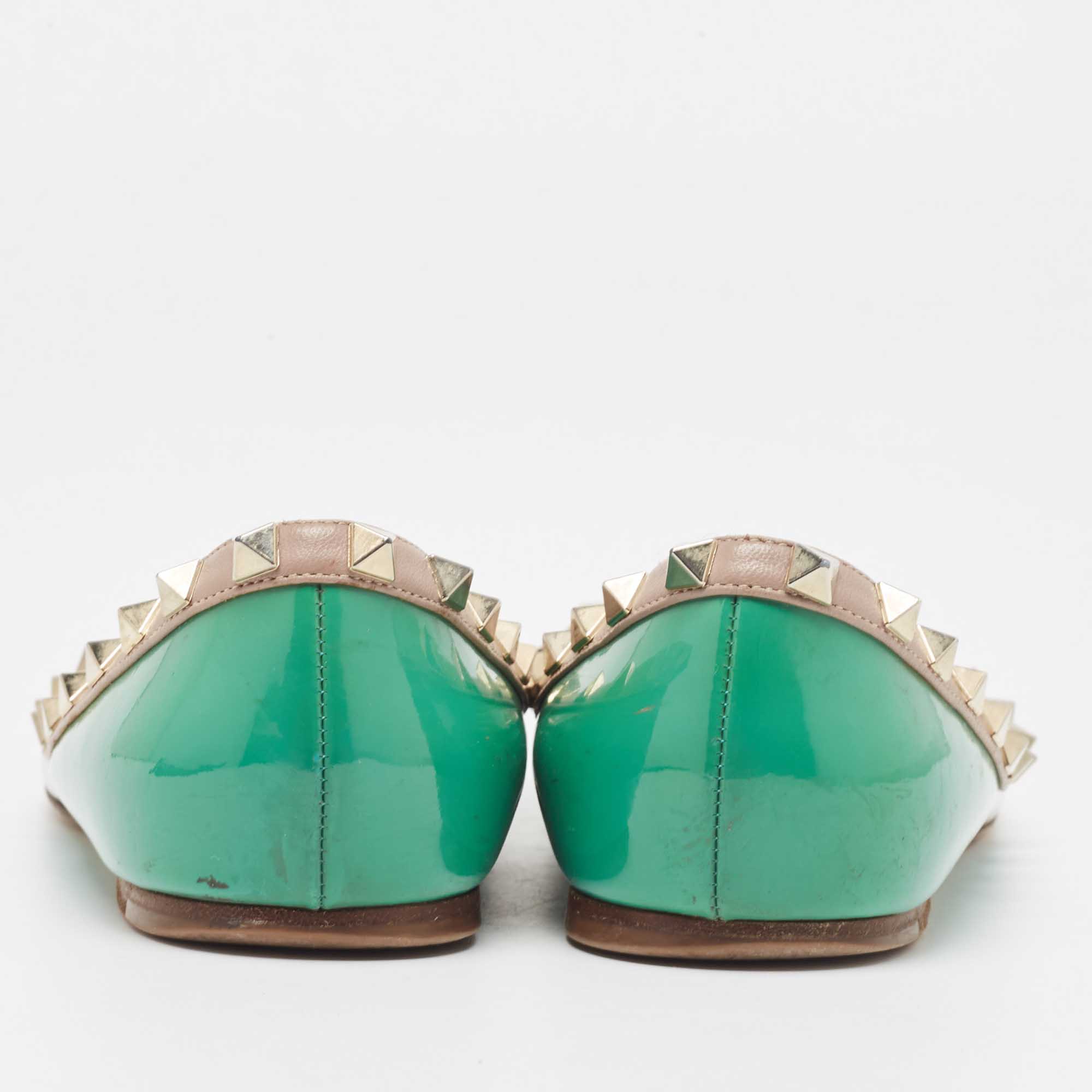 Valentino Green Patent Leather Rockstud Ballet Flats Size 37.5