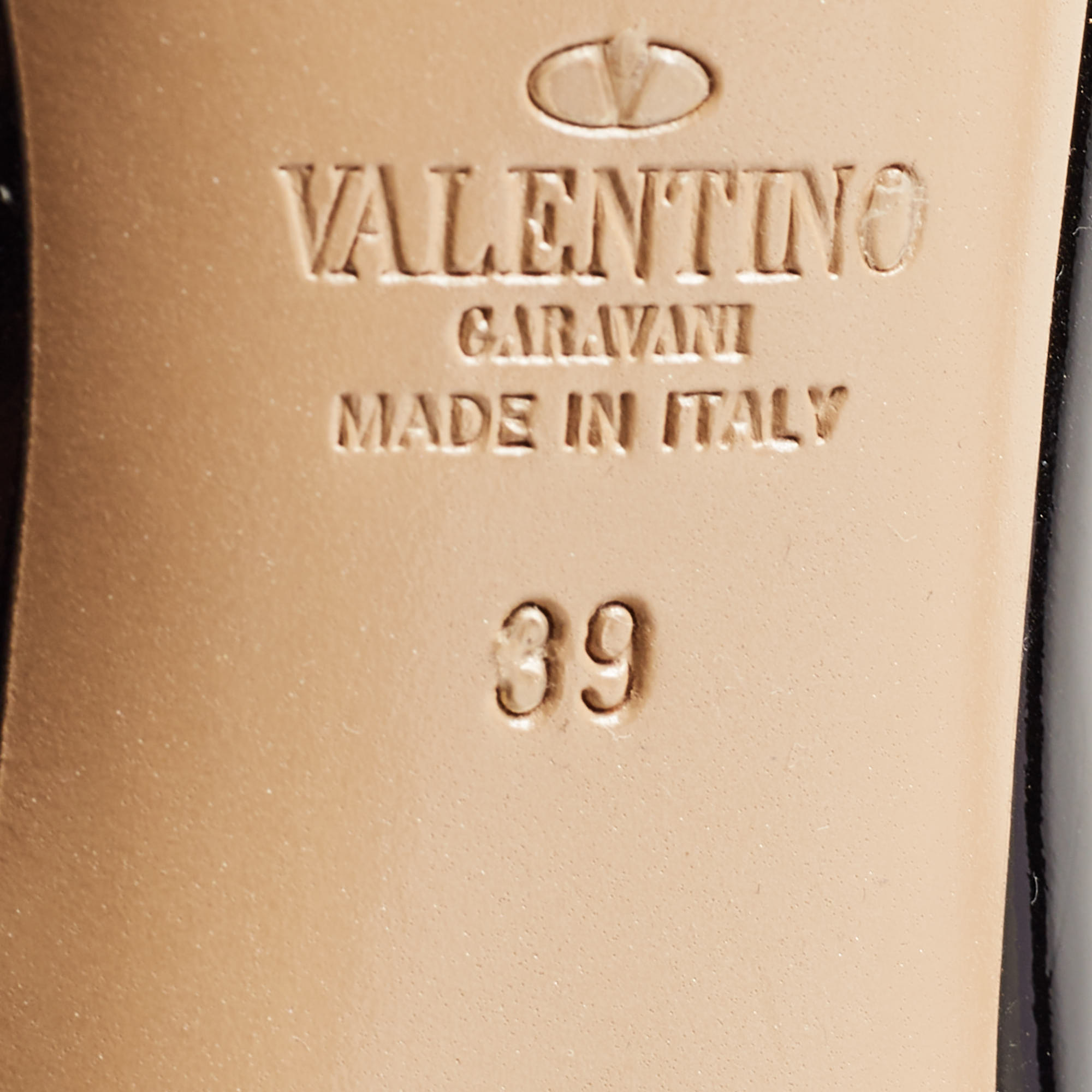 Valentino Black Patent Leather Rockstud Peep Toe Pumps Size 39