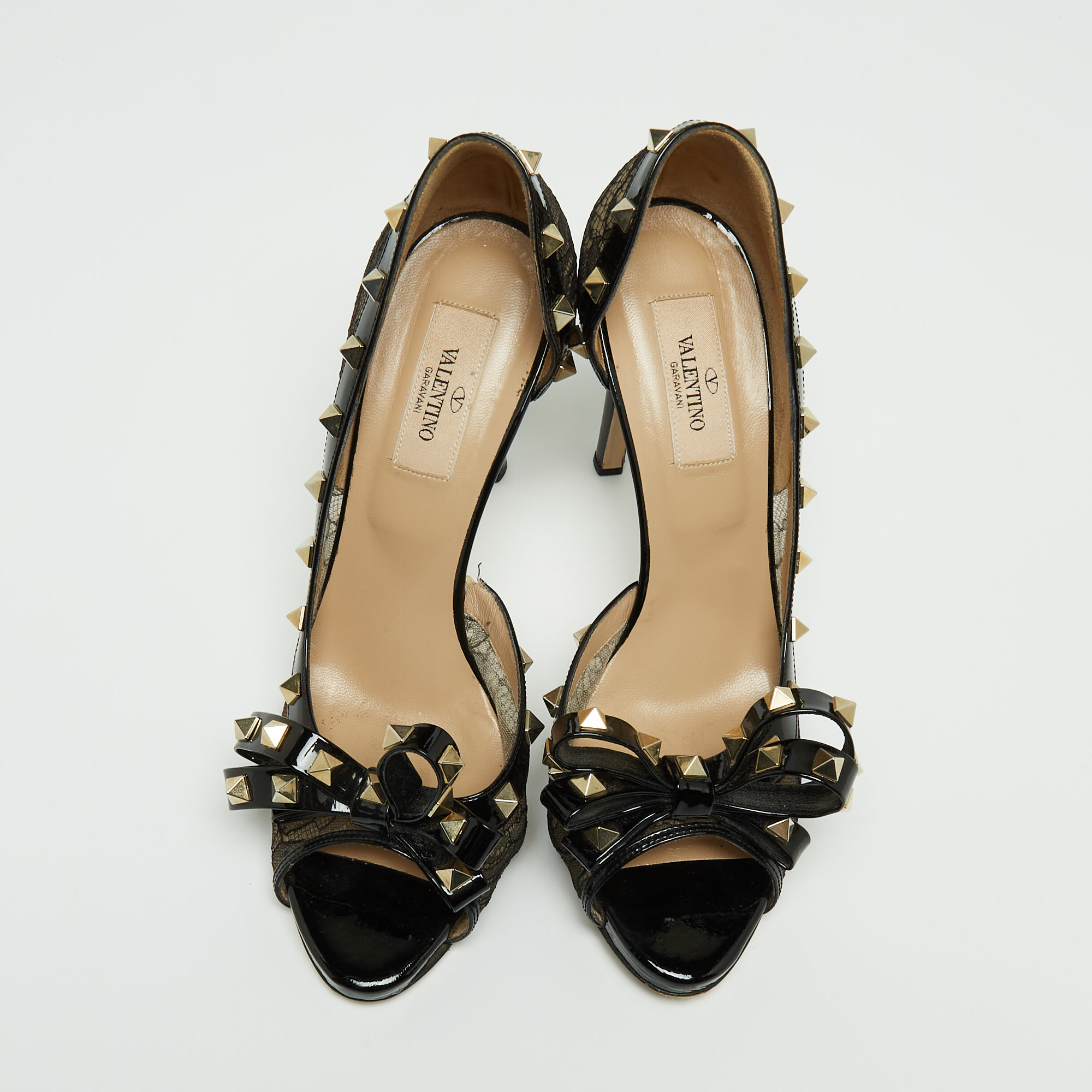 Valentino Black Lace And Patent Rockstud Pumps Size 38.5