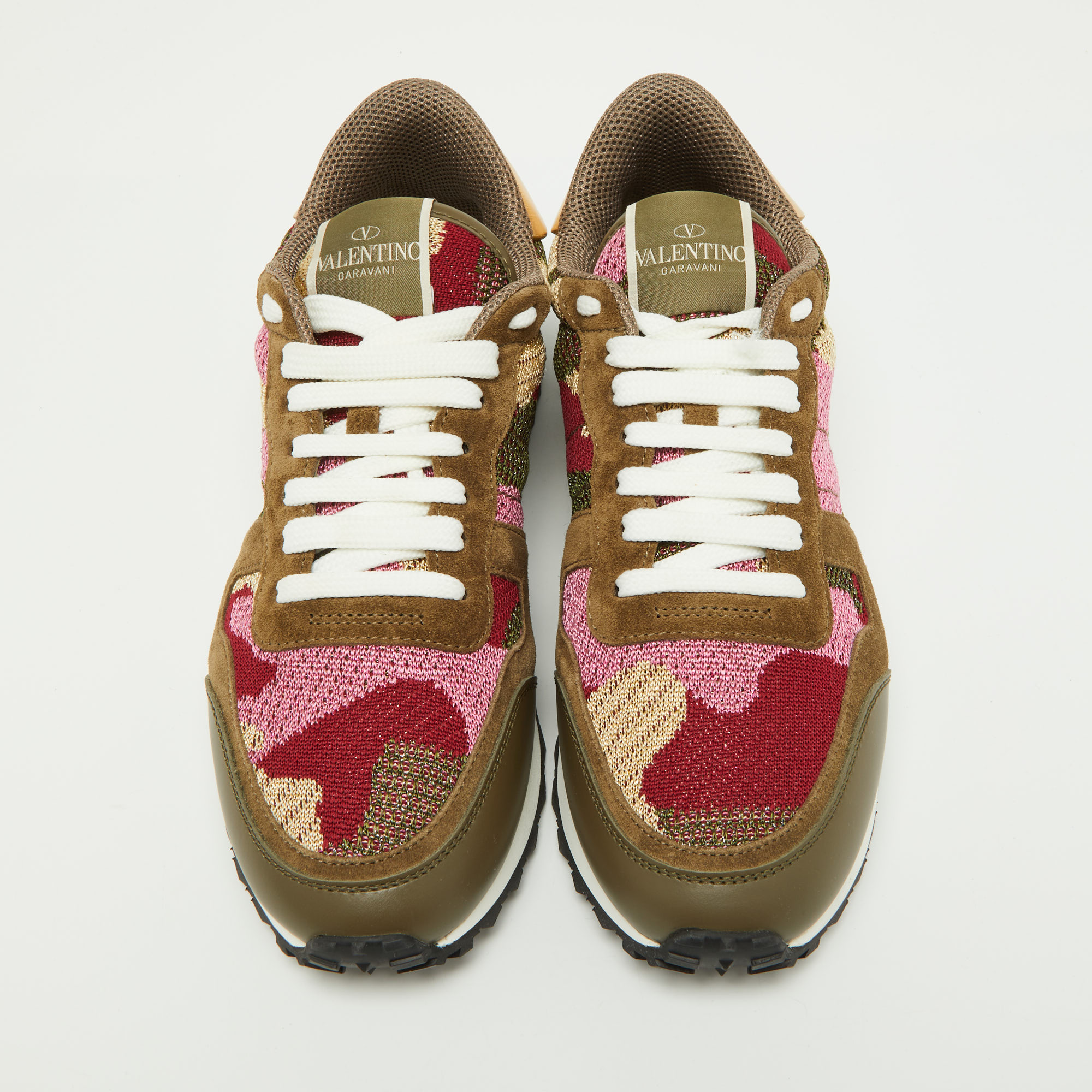 Valentino Multicolor Camo Print Suede,Leather And Knit Fabric Rockrunner Sneakers Size 38