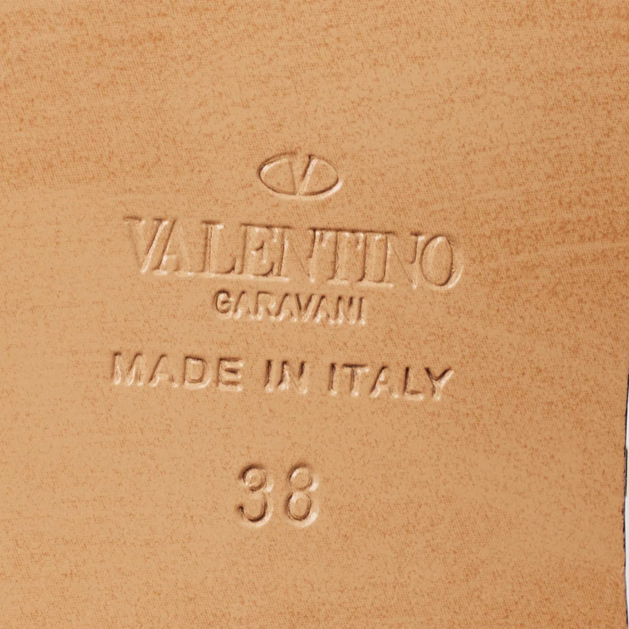 Valentino Brown Leather Soul Rockstud Slide Sandals Size 38