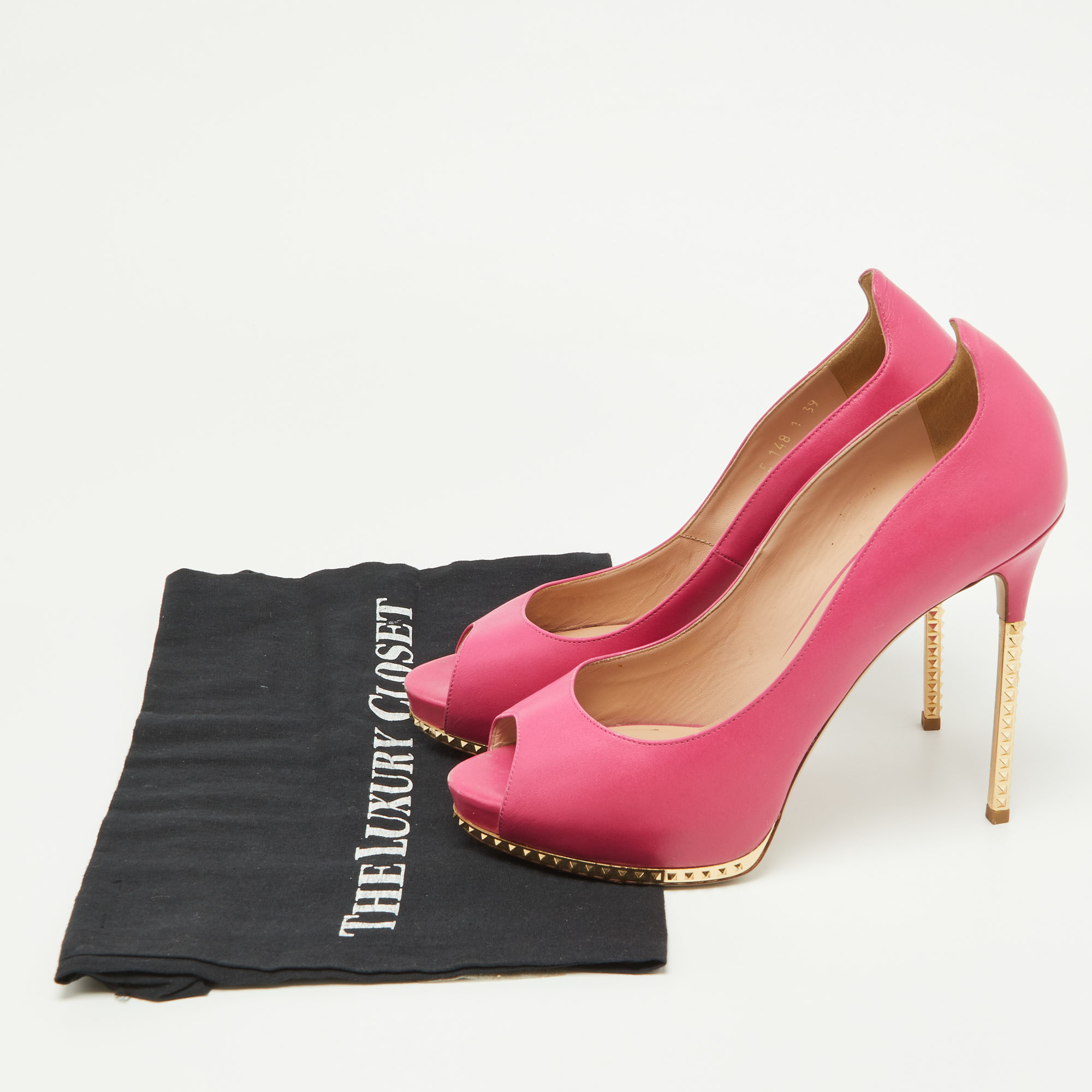 Valentino Pink Leather Rockstud Open Toe Pumps Size 39