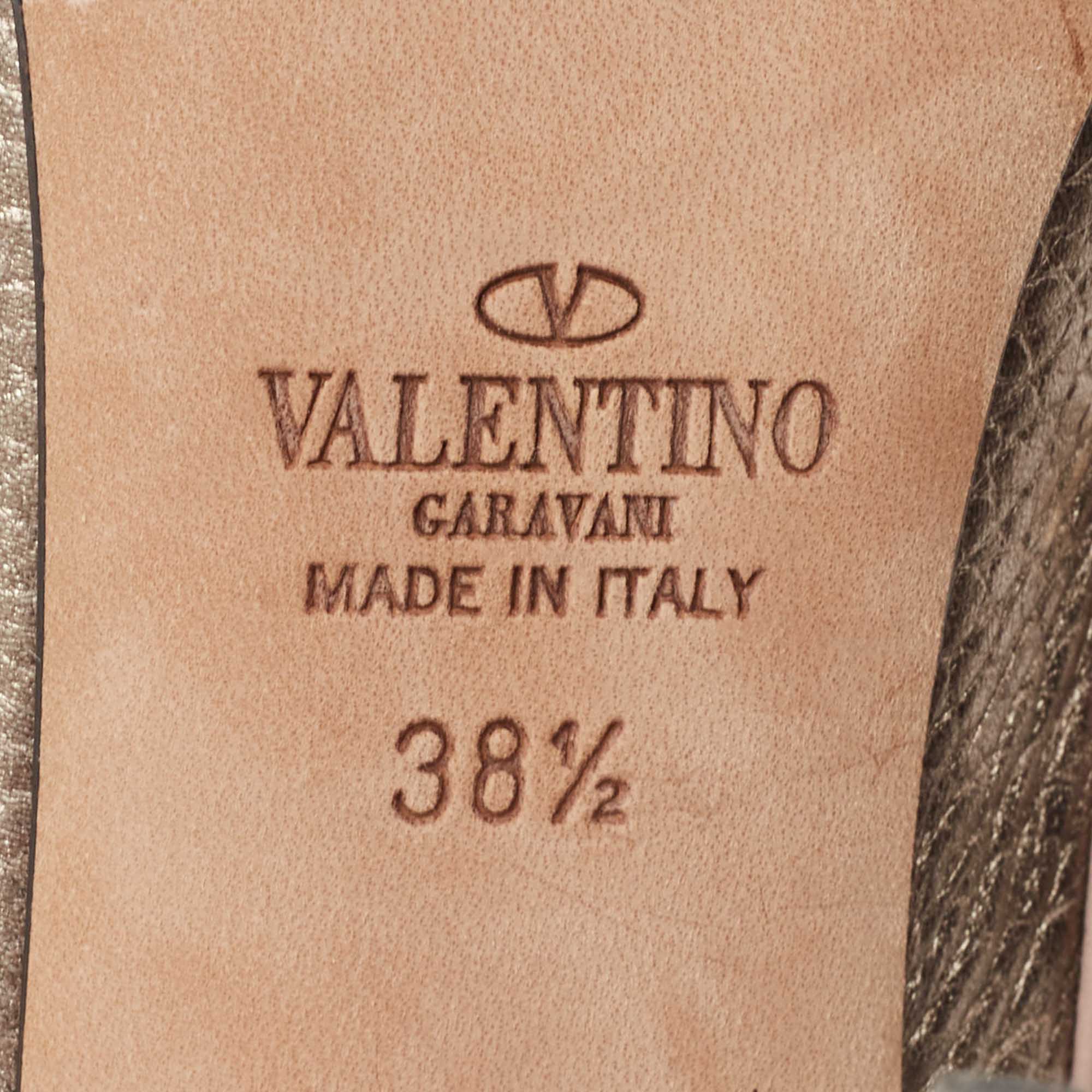 Valentino Metallic Bronze Leather Rockstud Ankle Strap Pumps Size 38.5