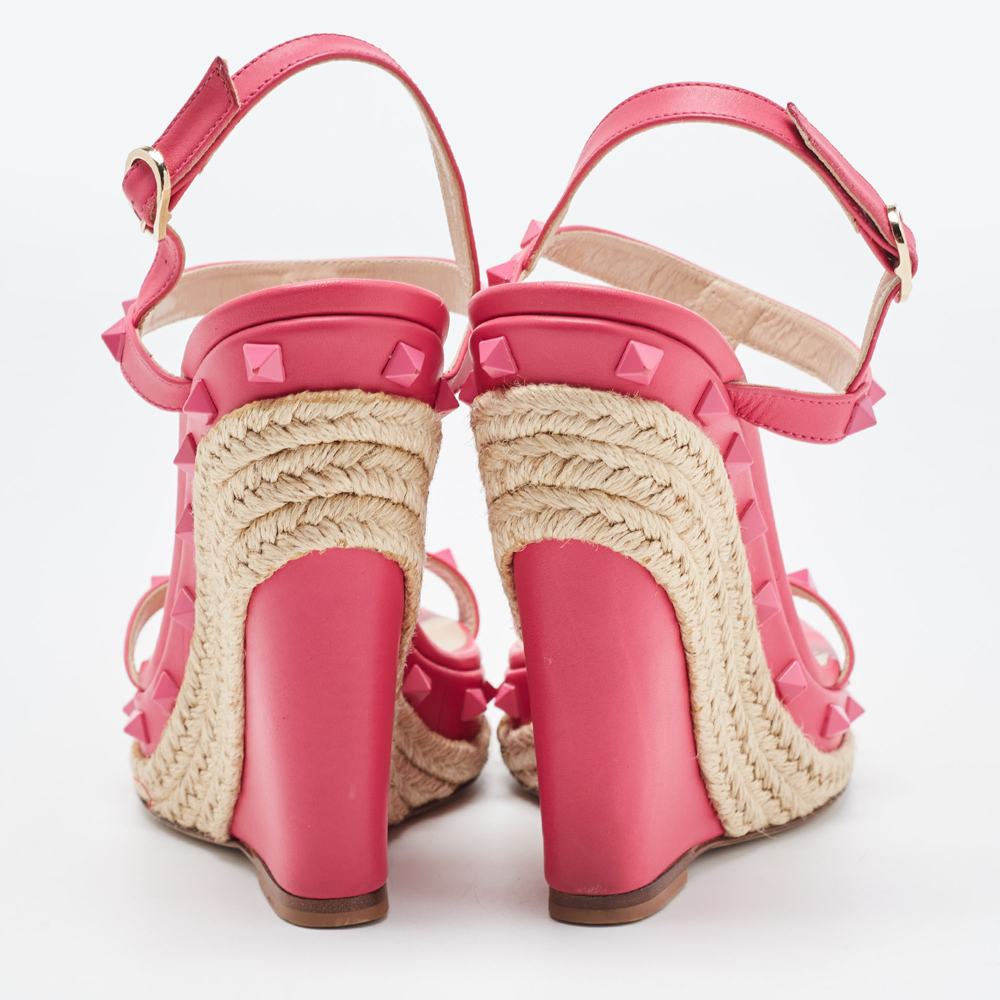 Valentino Pink Leather Rockstud  Wedge Ankle Sandals Size 38.5