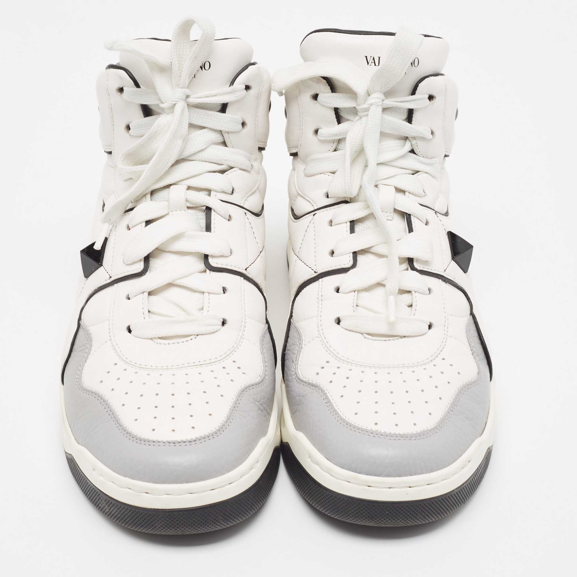 Valentino White/Black Leather Roman Stud High Top Sneakers Size 43