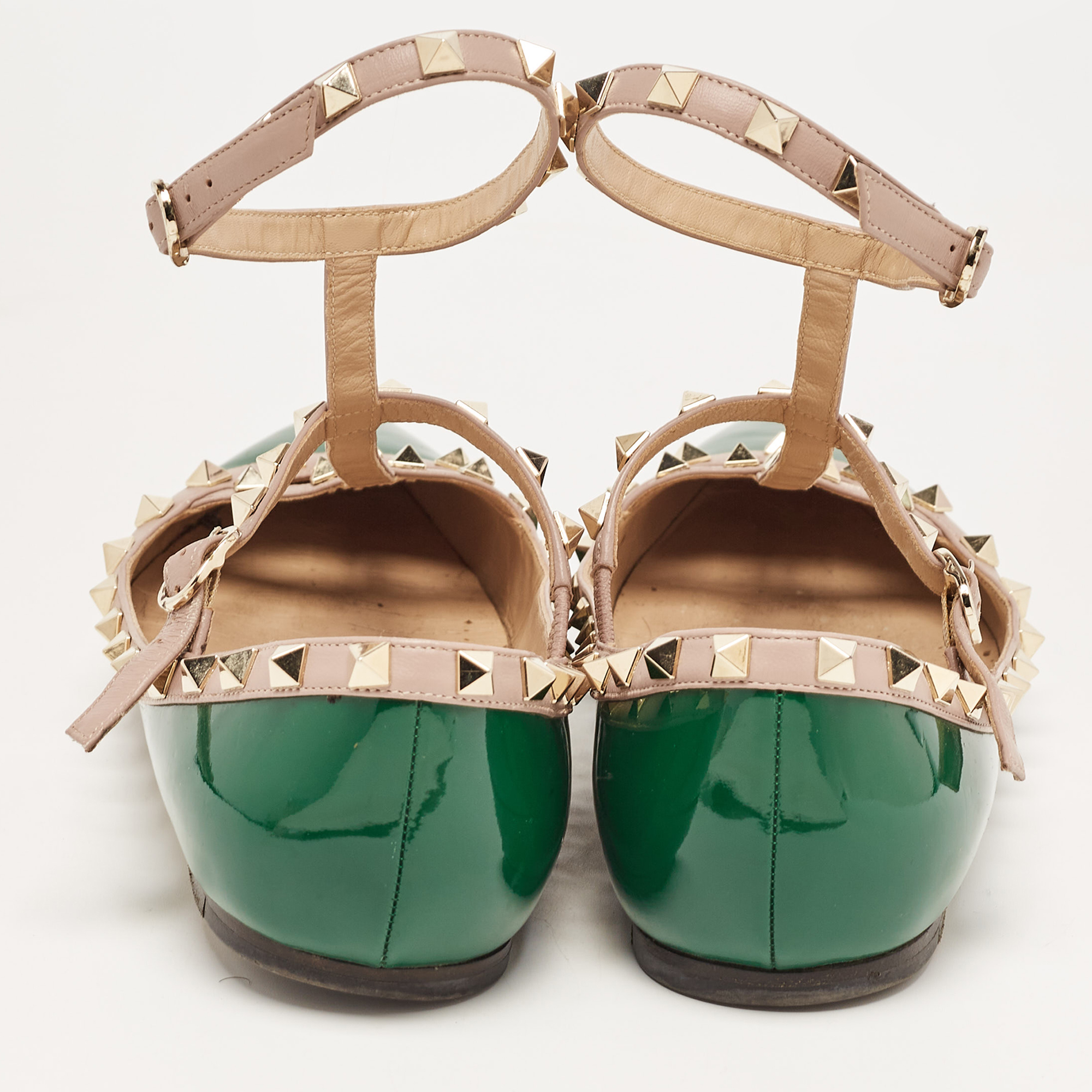 Valentino Green Patent Leather Rockstud Ankle Strap Ballet Flats Size 41