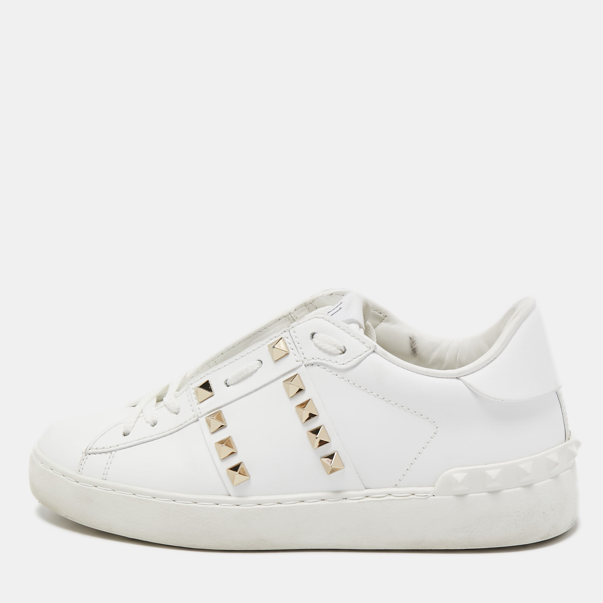 Valentino White Leather Rockstud Low Top Sneakers Size 35.5