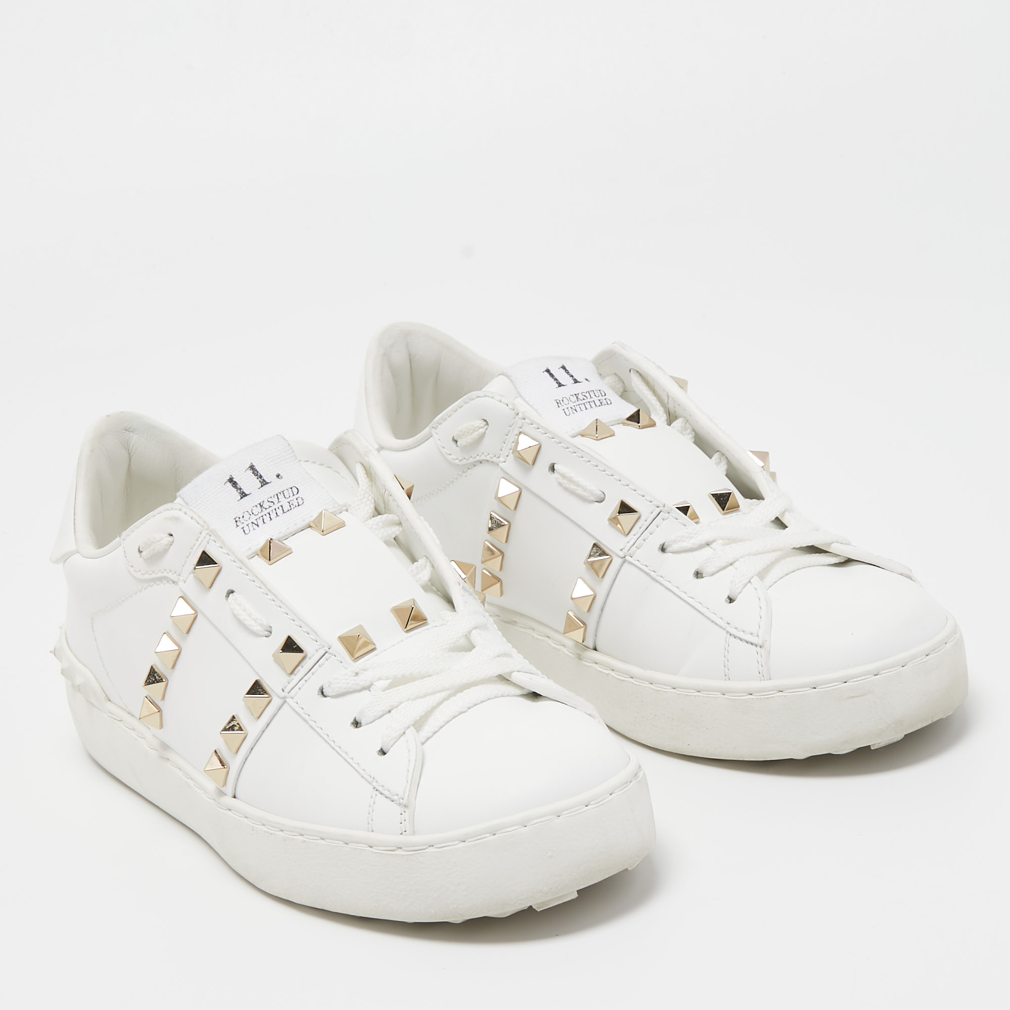 Valentino White Leather Rockstud Low Top Sneakers Size 35.5