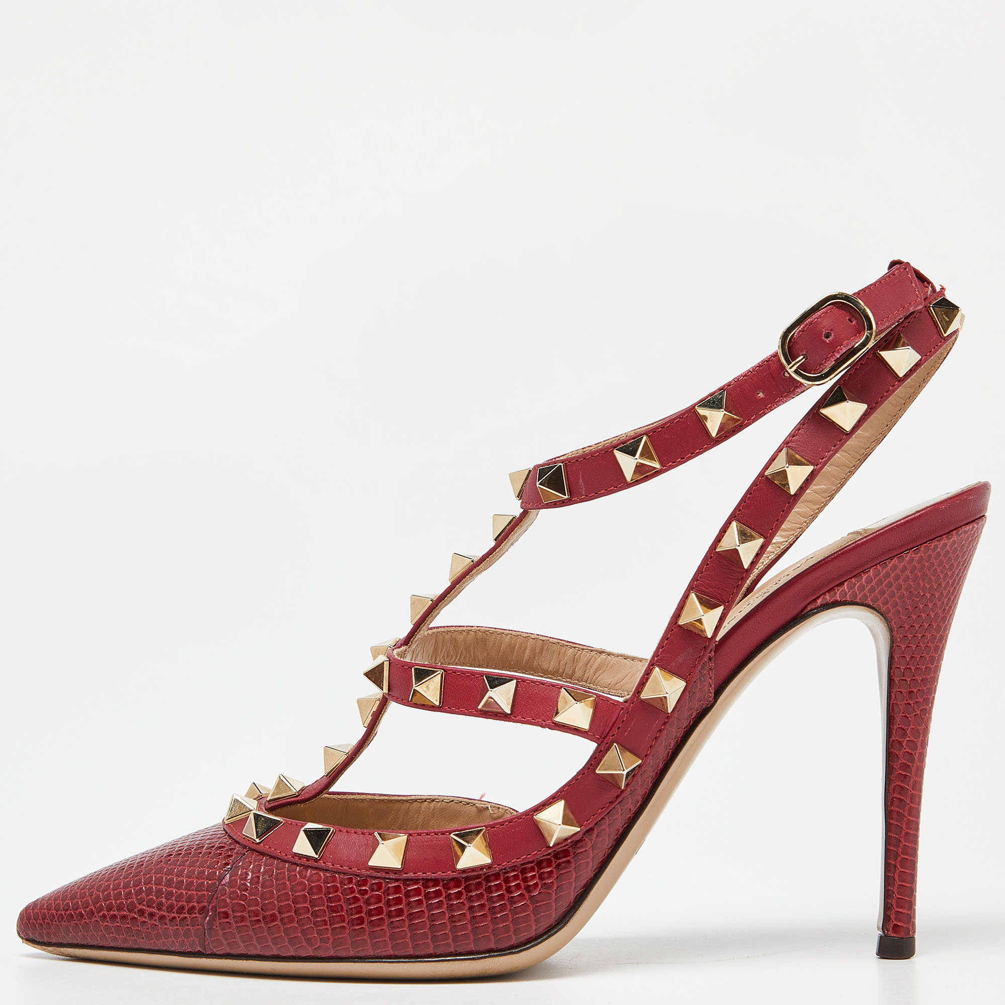 Valentino Red Lizard And Leather Rockstud Pumps Size 37.5