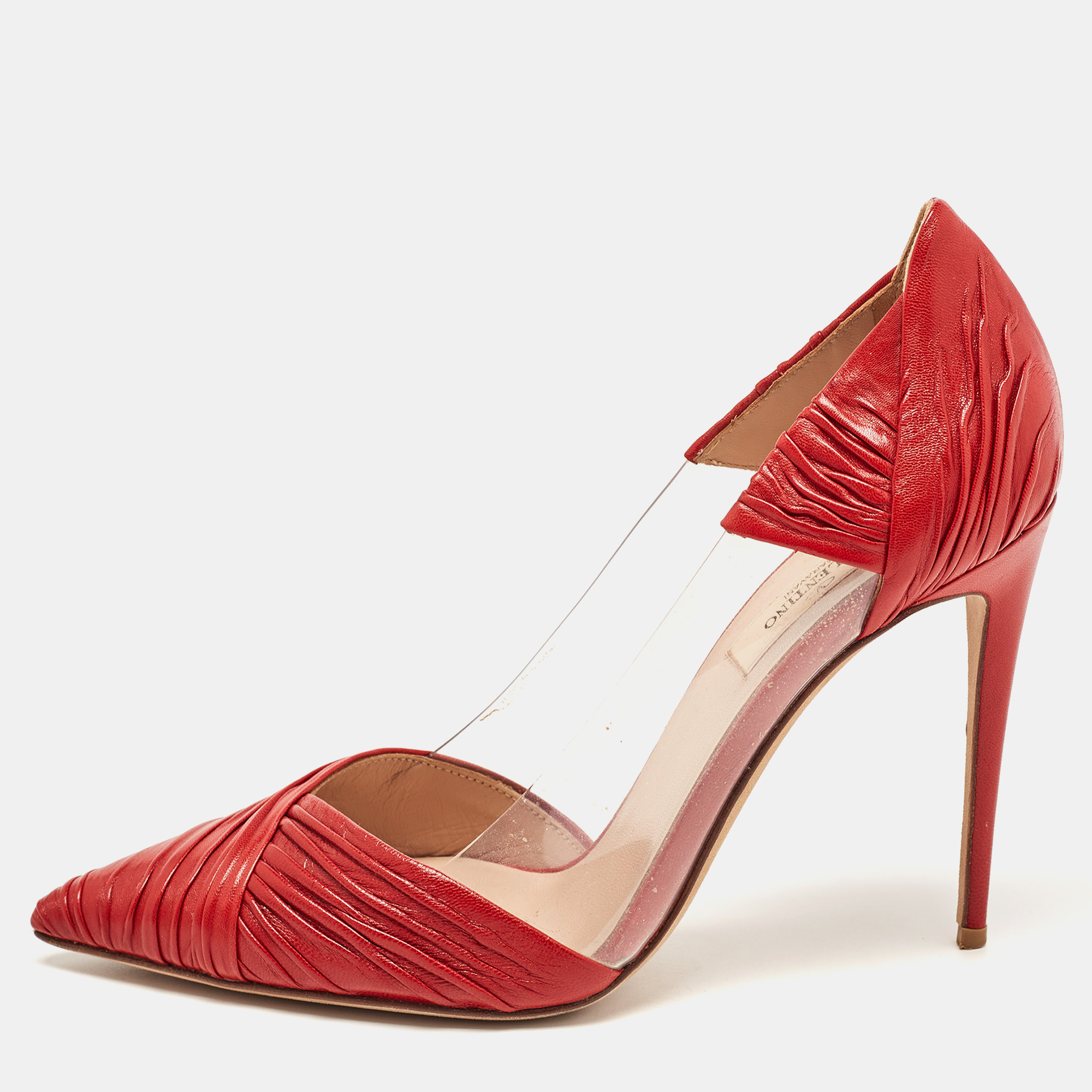 Valentino Red Leather And PVC B Drape Pointed Toe Pumps Size 38