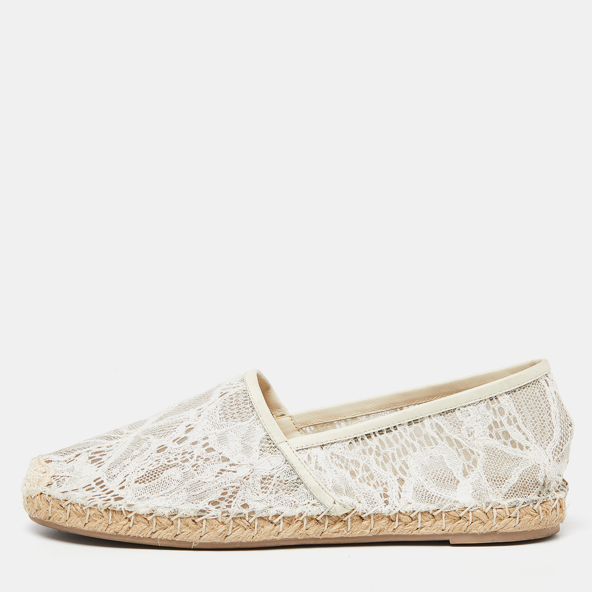Valentino white lace espadrille flats size 37