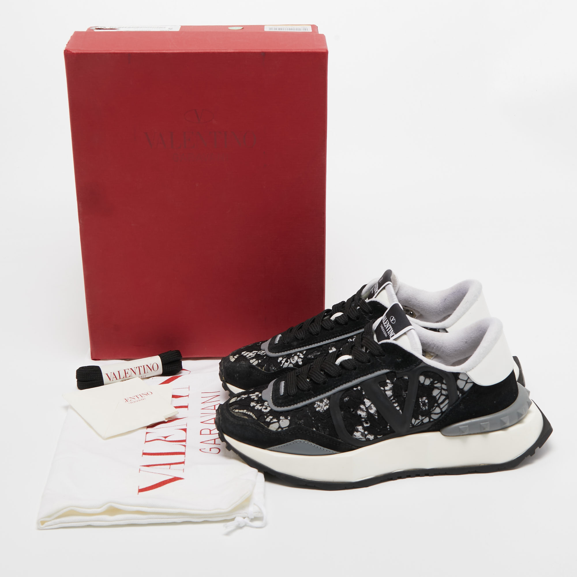 Valentino Black Lace And Suede Lacerunner Sneakers Size 36
