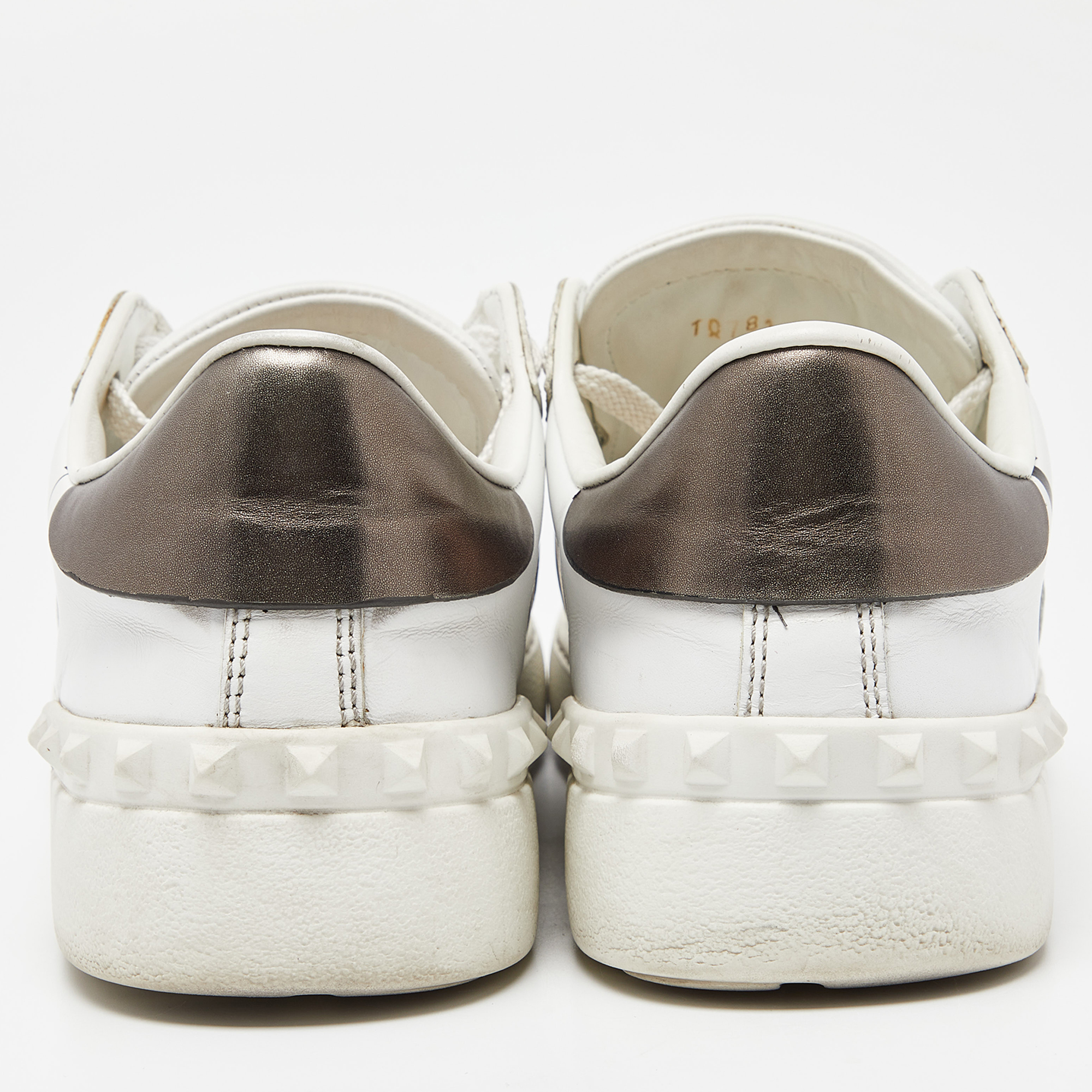 Valentino White/Grey Leather VLTN Rockstud Sneakers Size 38