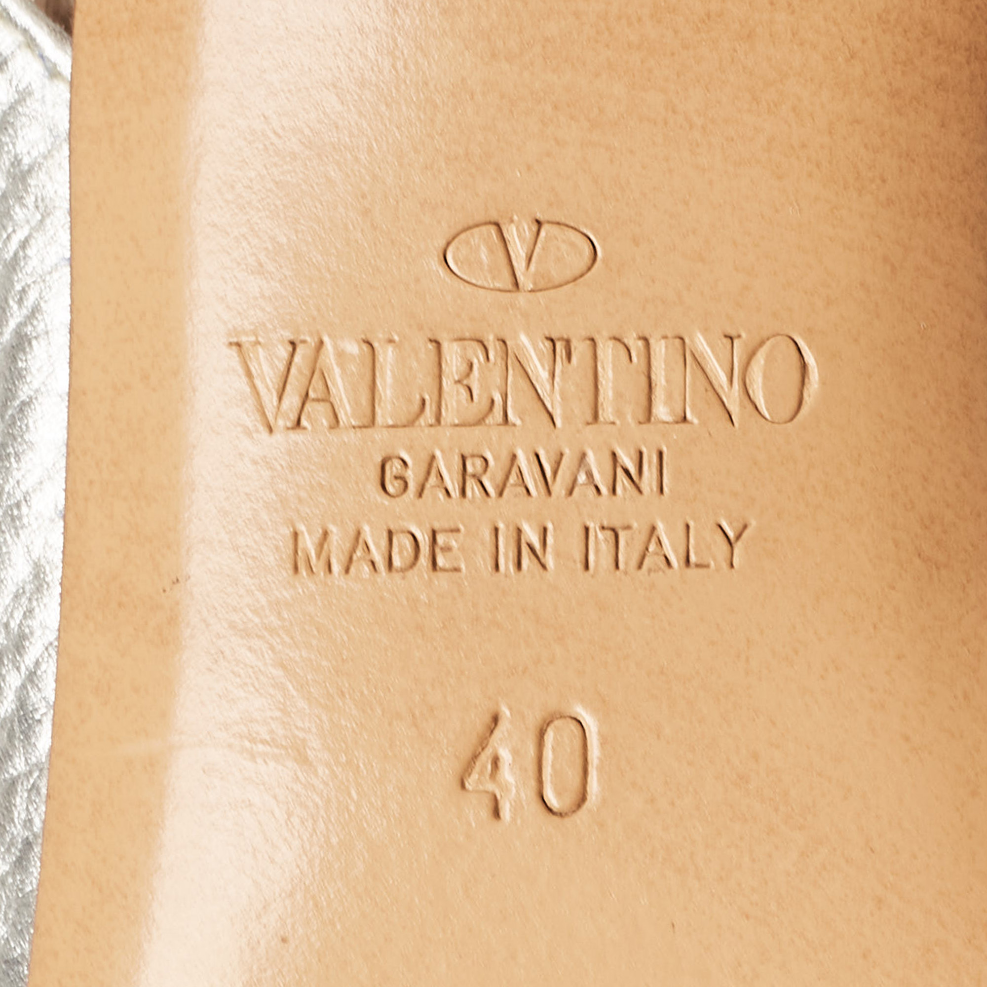 Valentino Silver Leather Rockstud Slingback Pumps Size 40