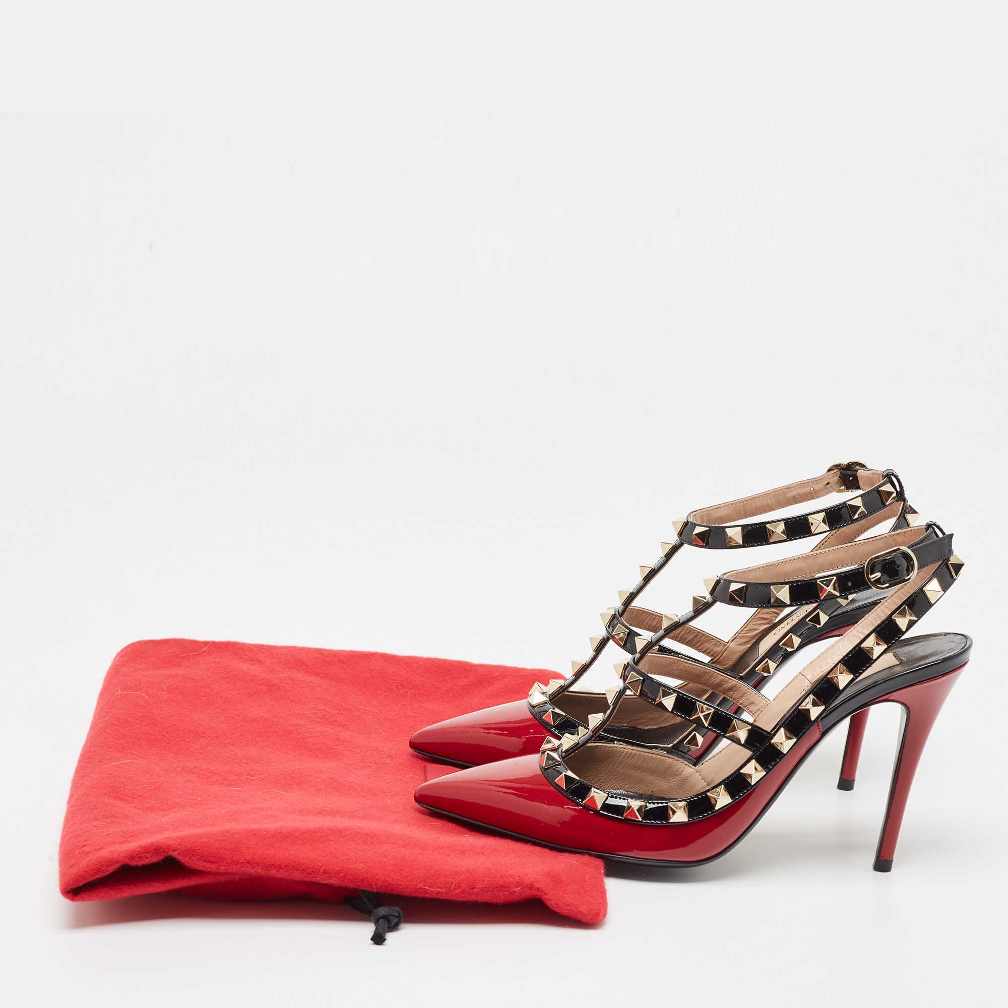 Valentino Dark Red/Black Patent Leather Rockstud Ankle Strap Pumps Size 36.5