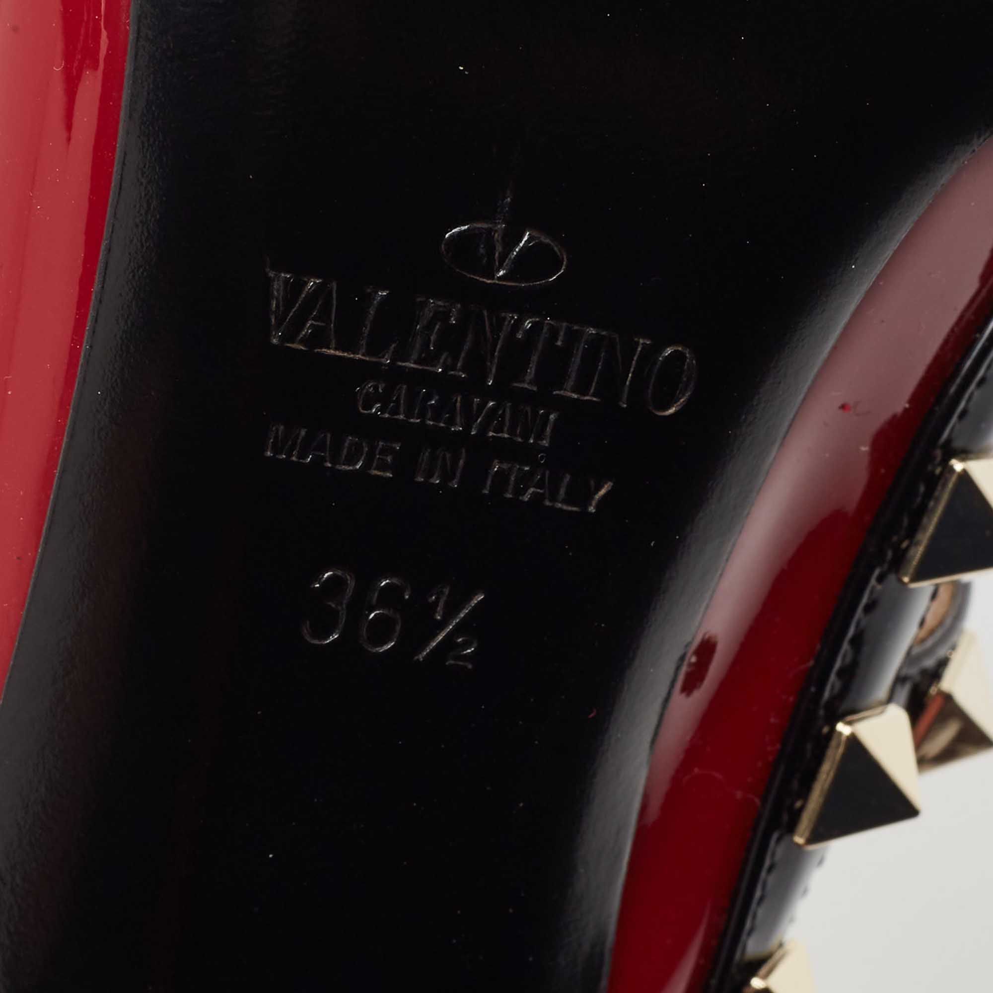 Valentino Dark Red/Black Patent Leather Rockstud Ankle Strap Pumps Size 36.5