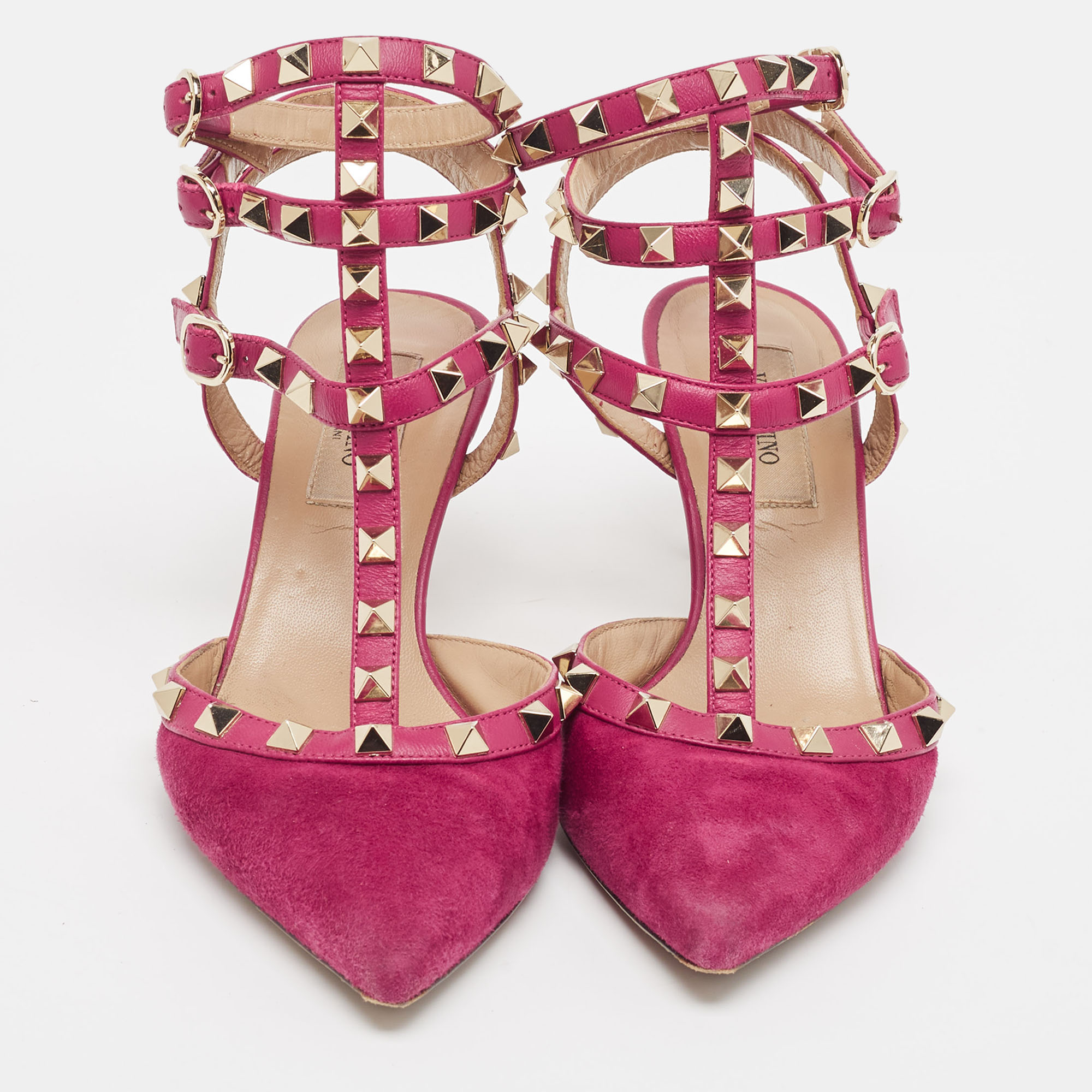 Valentino Pink Suede Rockstud Ankle Strap Pumps Size 36