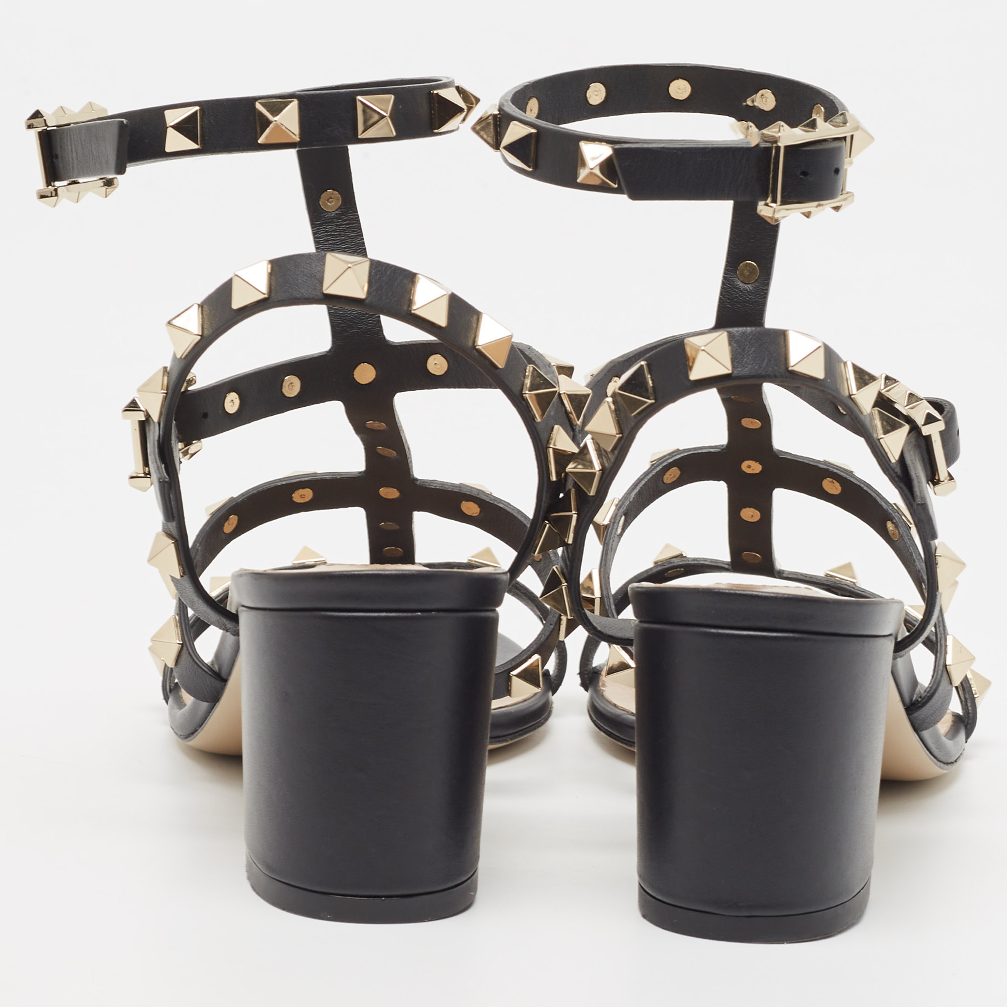 Valentino Black Leather Rockstud Ankle Strap Sandals Size 35.5