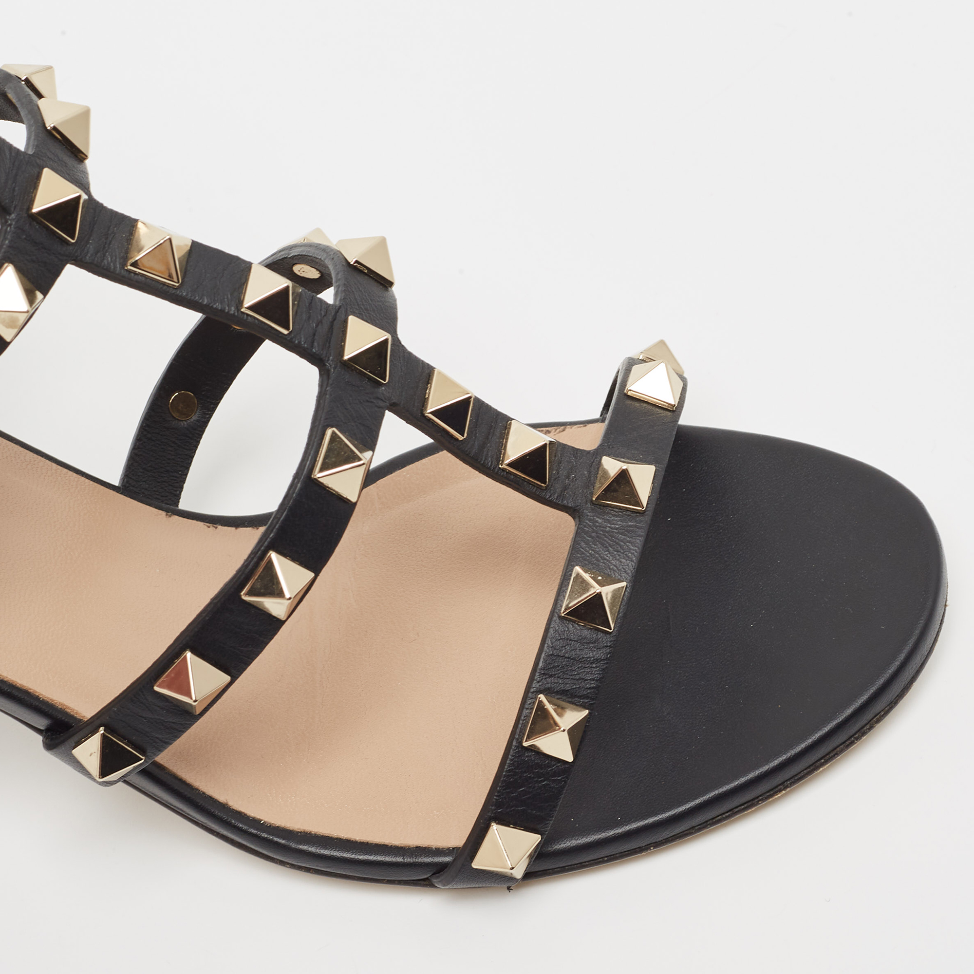 Valentino Black Leather Rockstud Ankle Strap Sandals Size 35.5