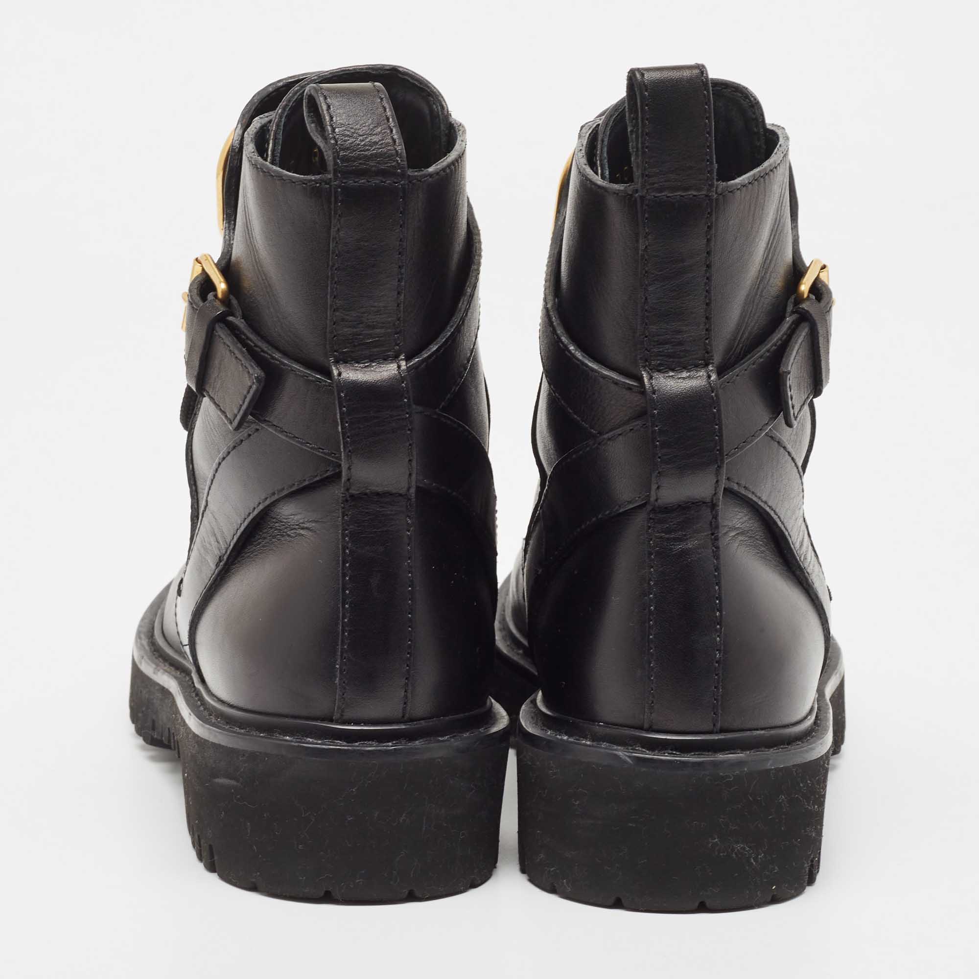 Valentino Black Leather Vlogo Signature  Ankle Boots Size 37