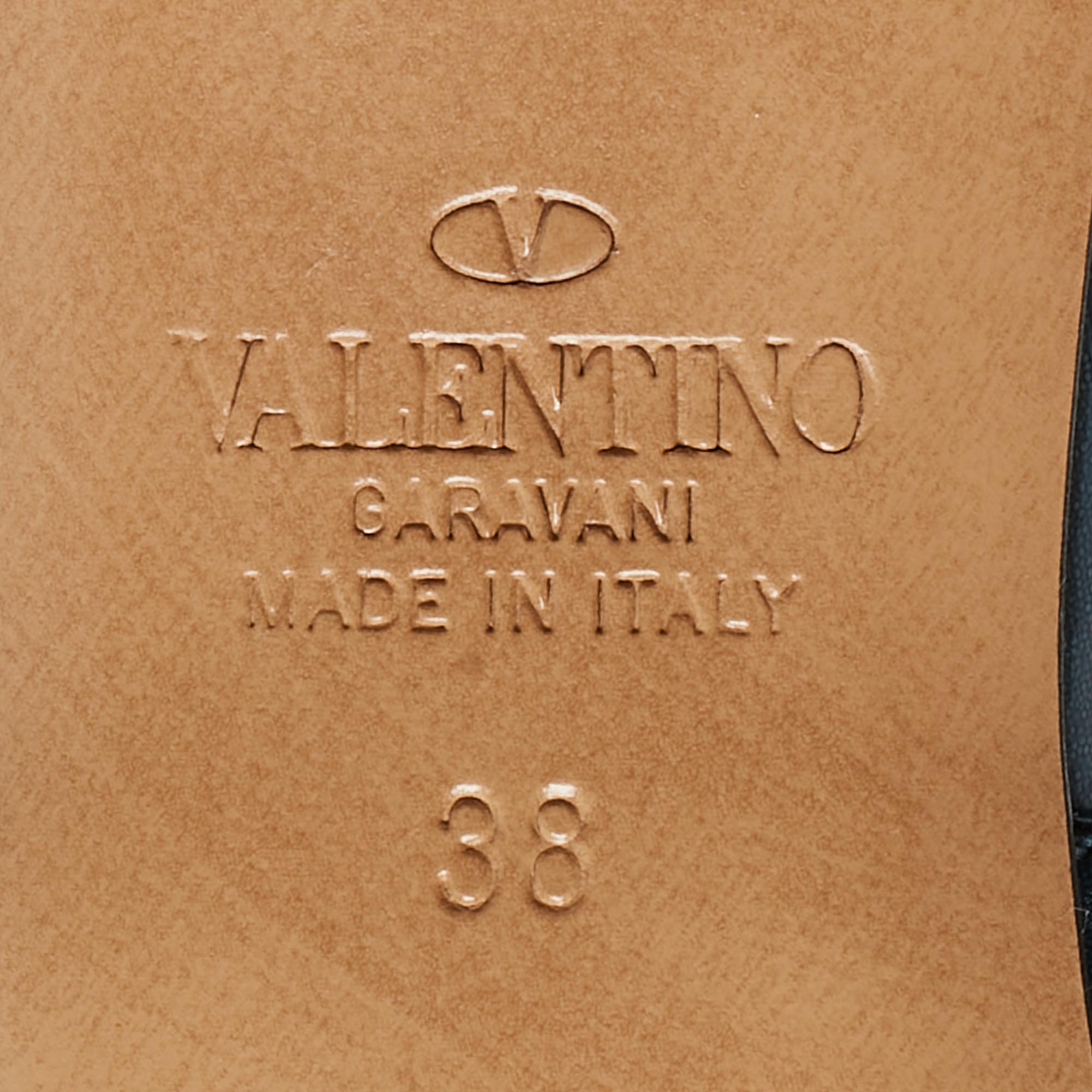 Valentino Metallic Blue Leather Rockstud Mules Size 38