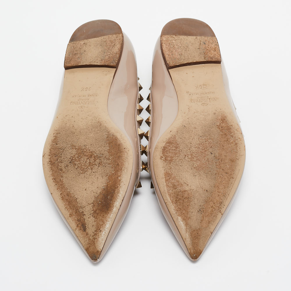 Valentino Beige Patent Leather Rockstud Ballet Flats Size 36.5