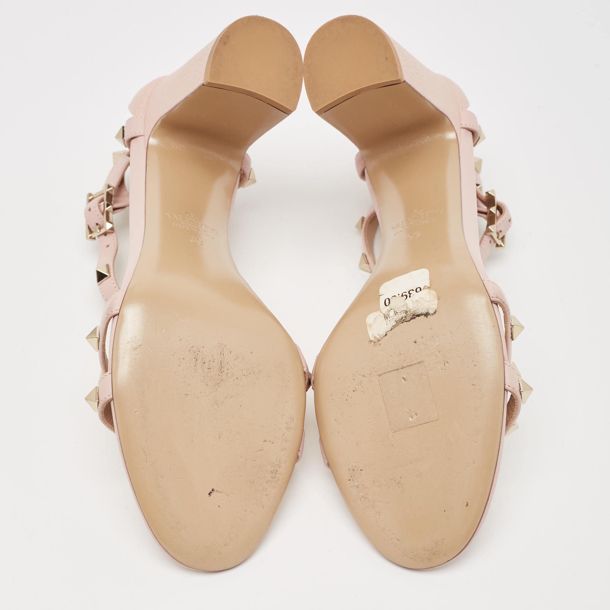 Valentino Pink Leather Rockstud Strappy Block Heel Sandals Size 39