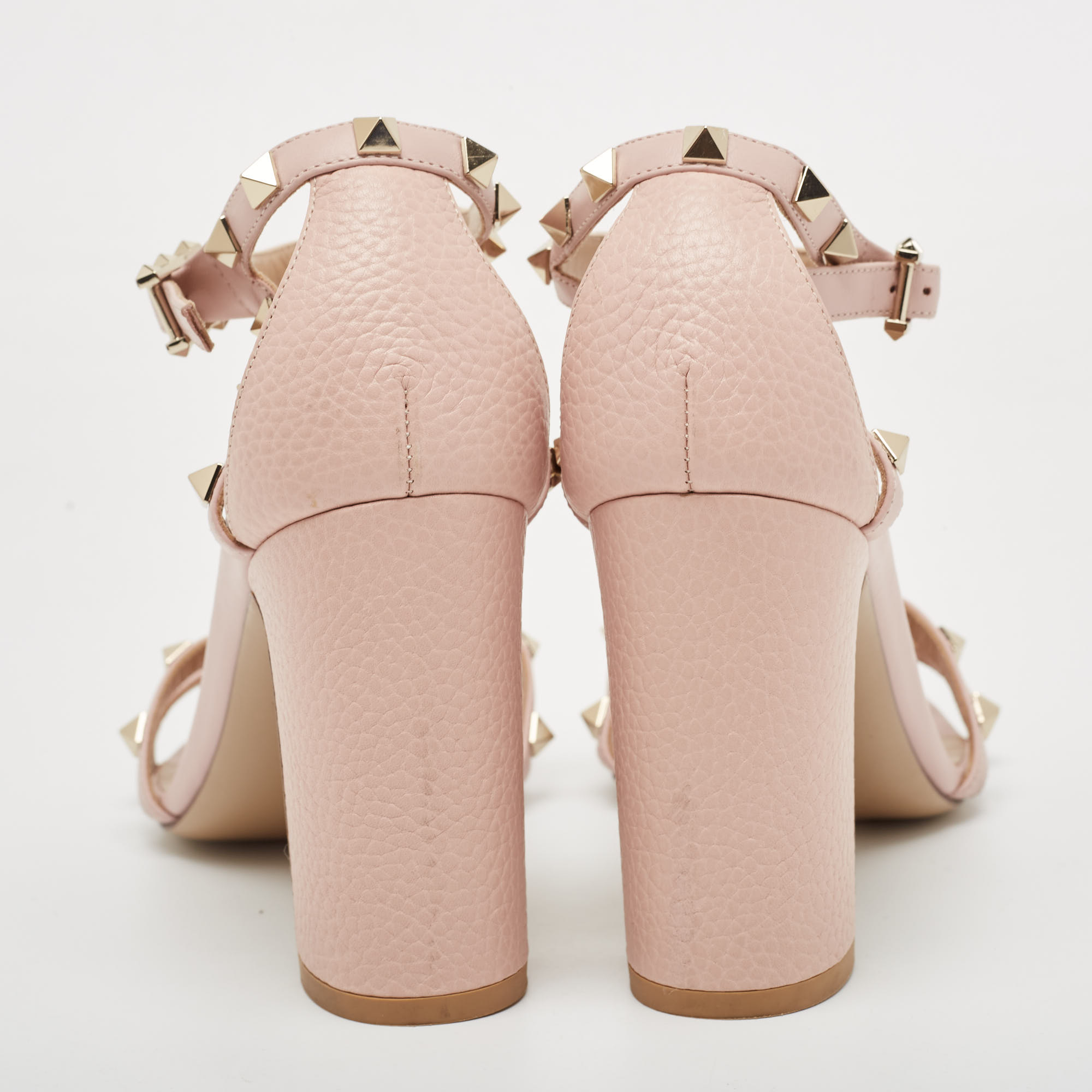 Valentino Pink Leather Rockstud Strappy Block Heel Sandals Size 39