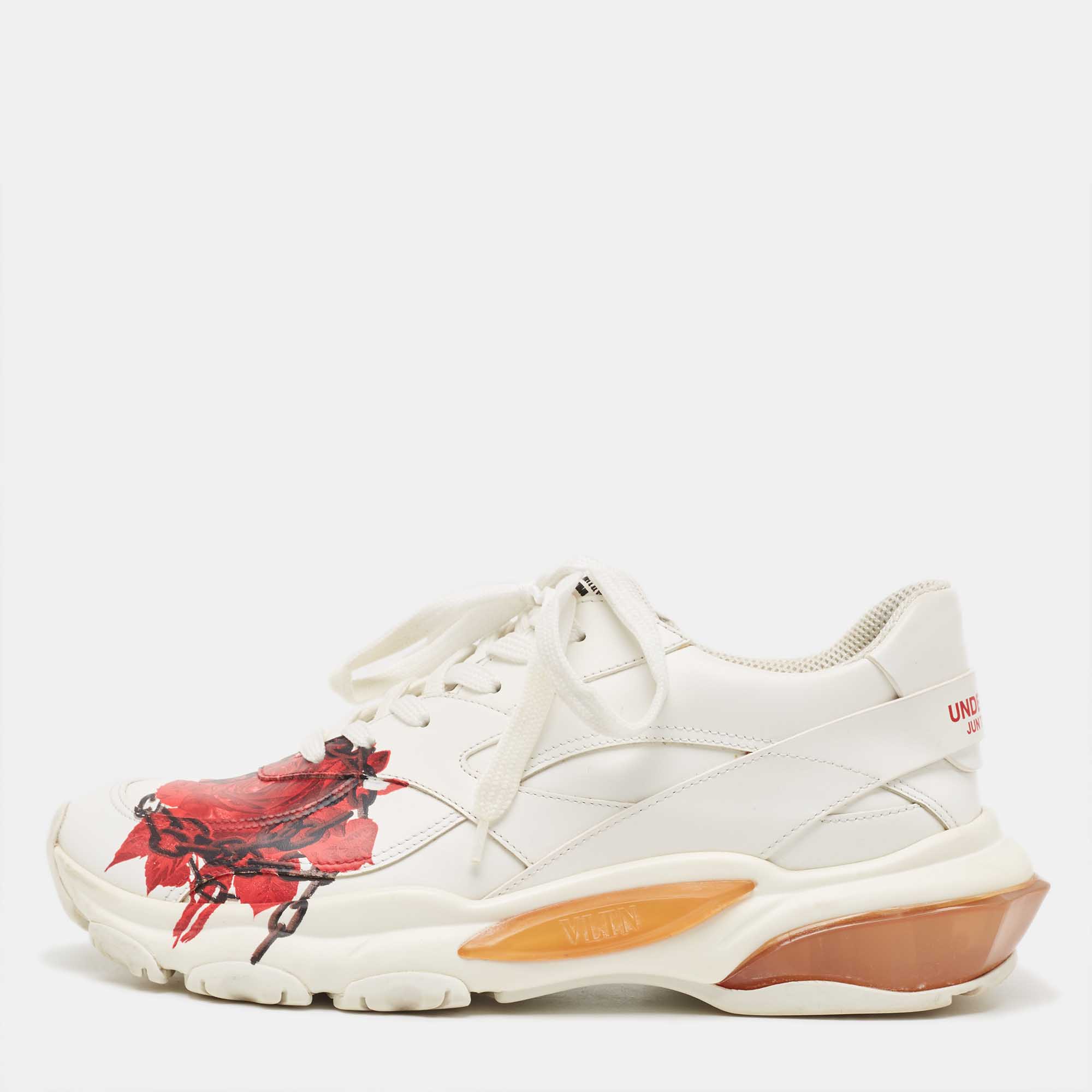 Valentino x undercover white leather chain rose print bounce sneakers size 40