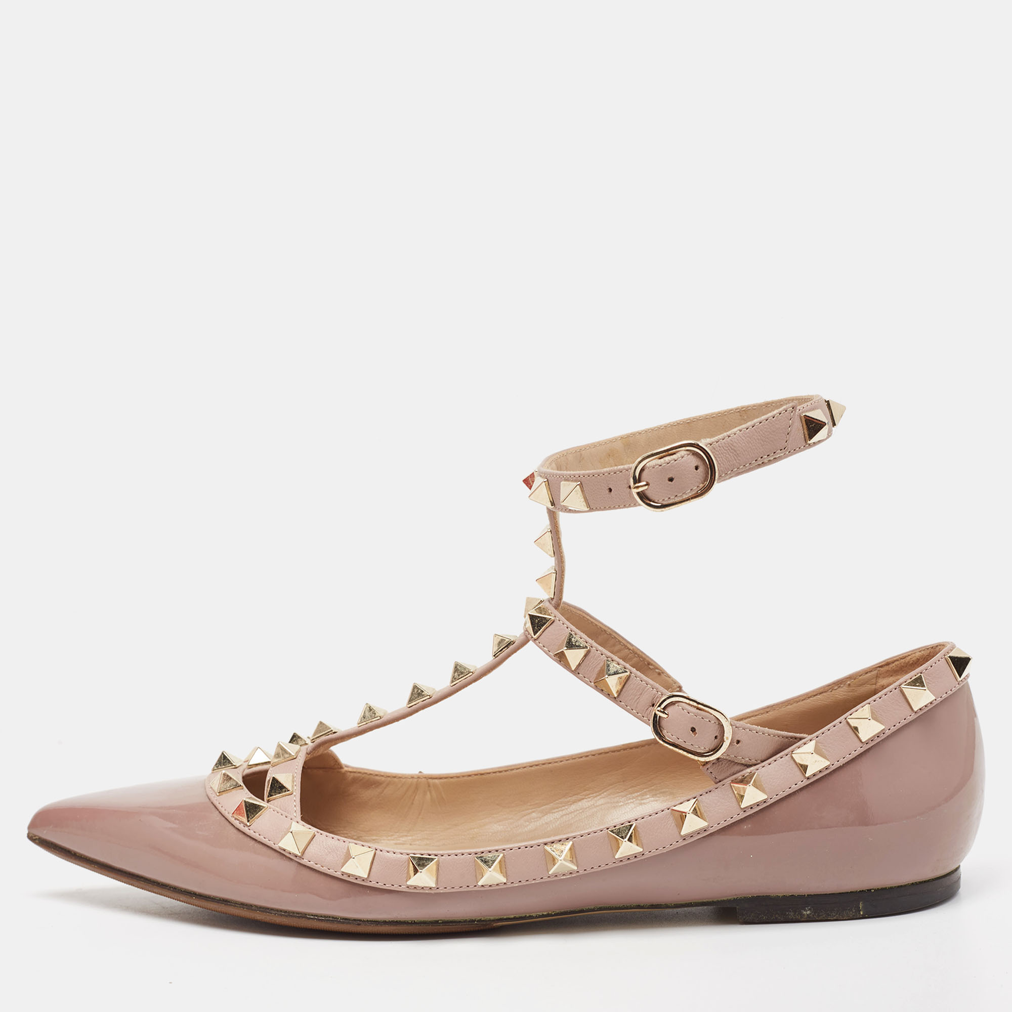 Valentino old rose patent and leather rockstud ballet flats size 38