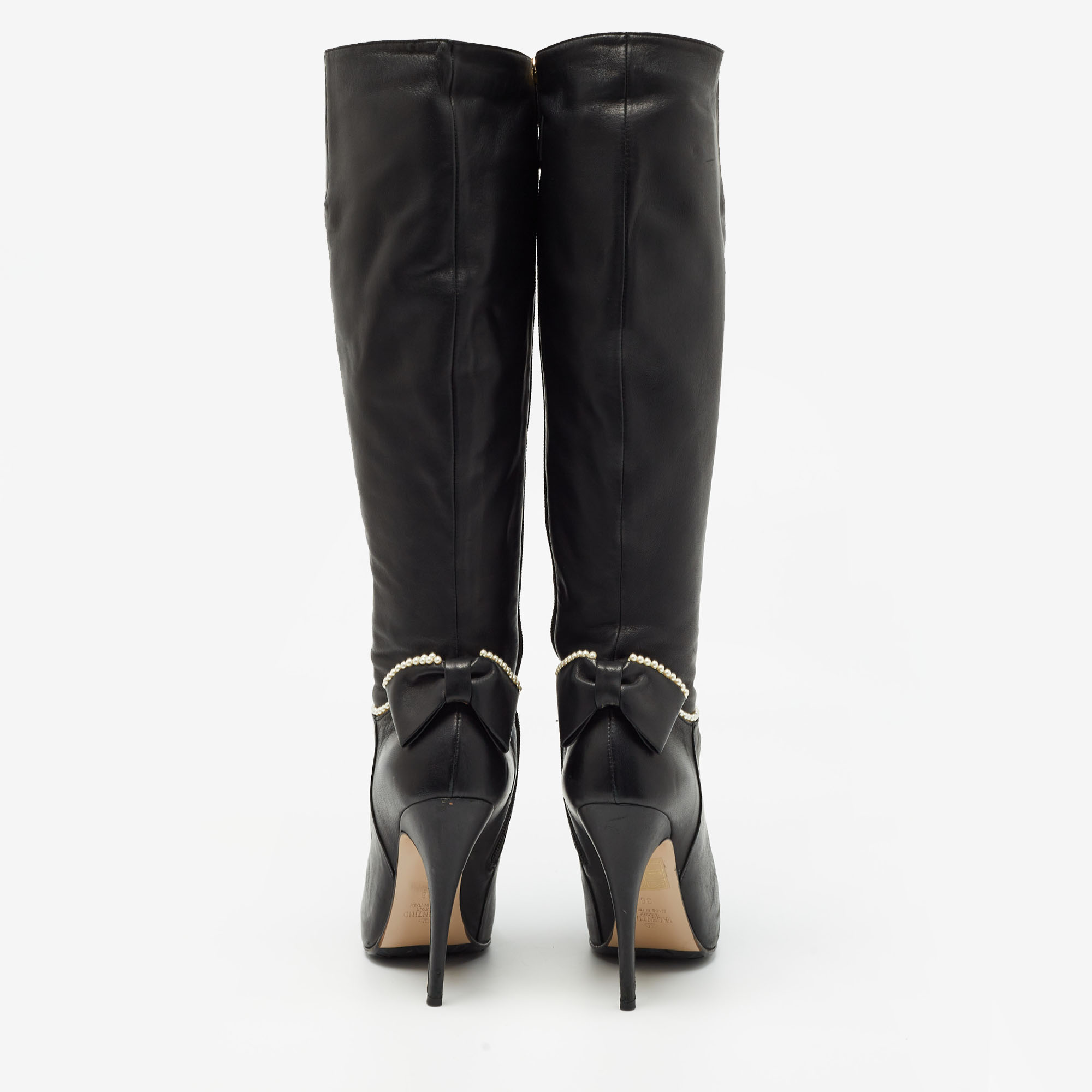 Valentino Black Leather Knee Length Boots Size 38