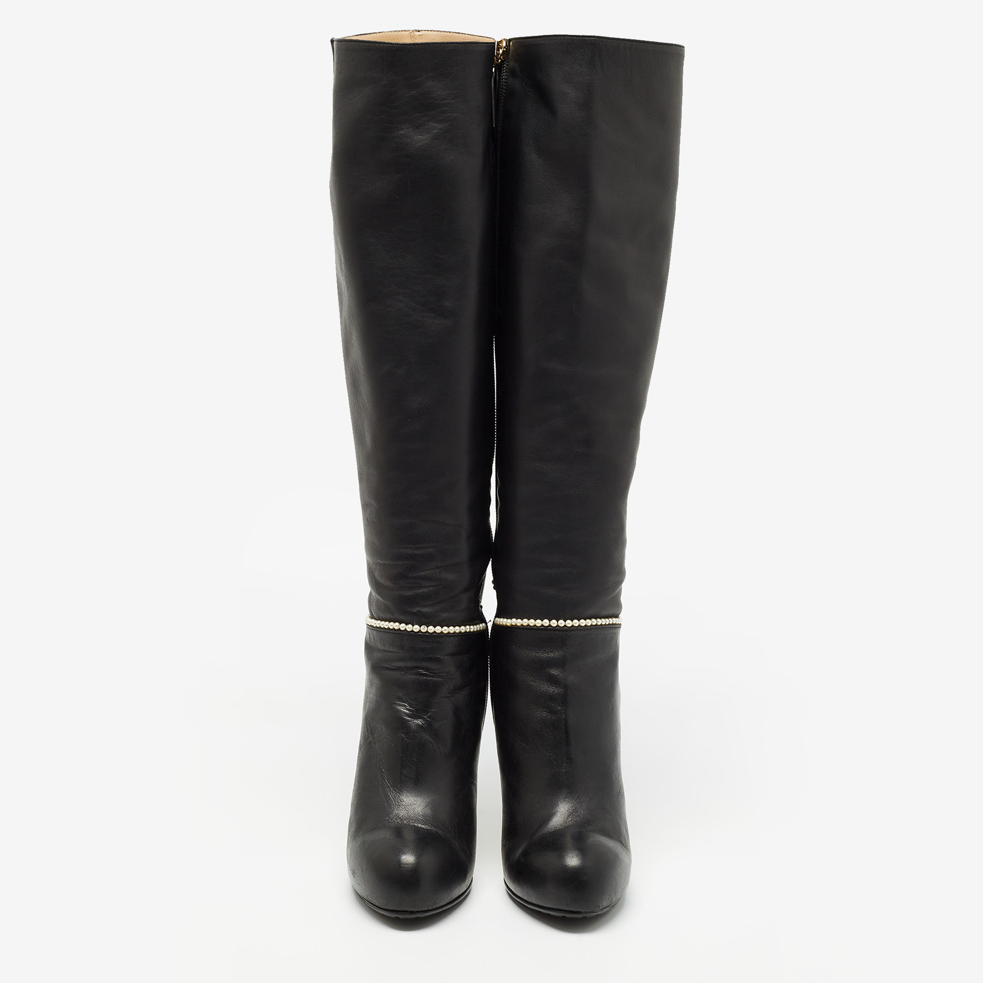 Valentino Black Leather Knee Length Boots Size 38