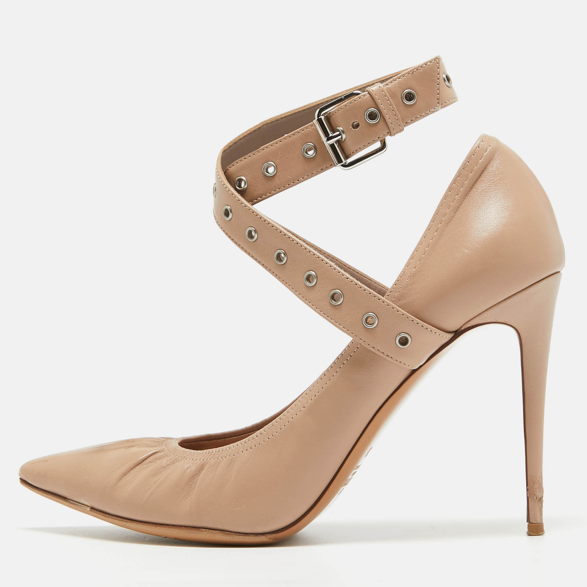 

Valentino Beige Leather Buckle Detail Pointed Toe Pumps Size