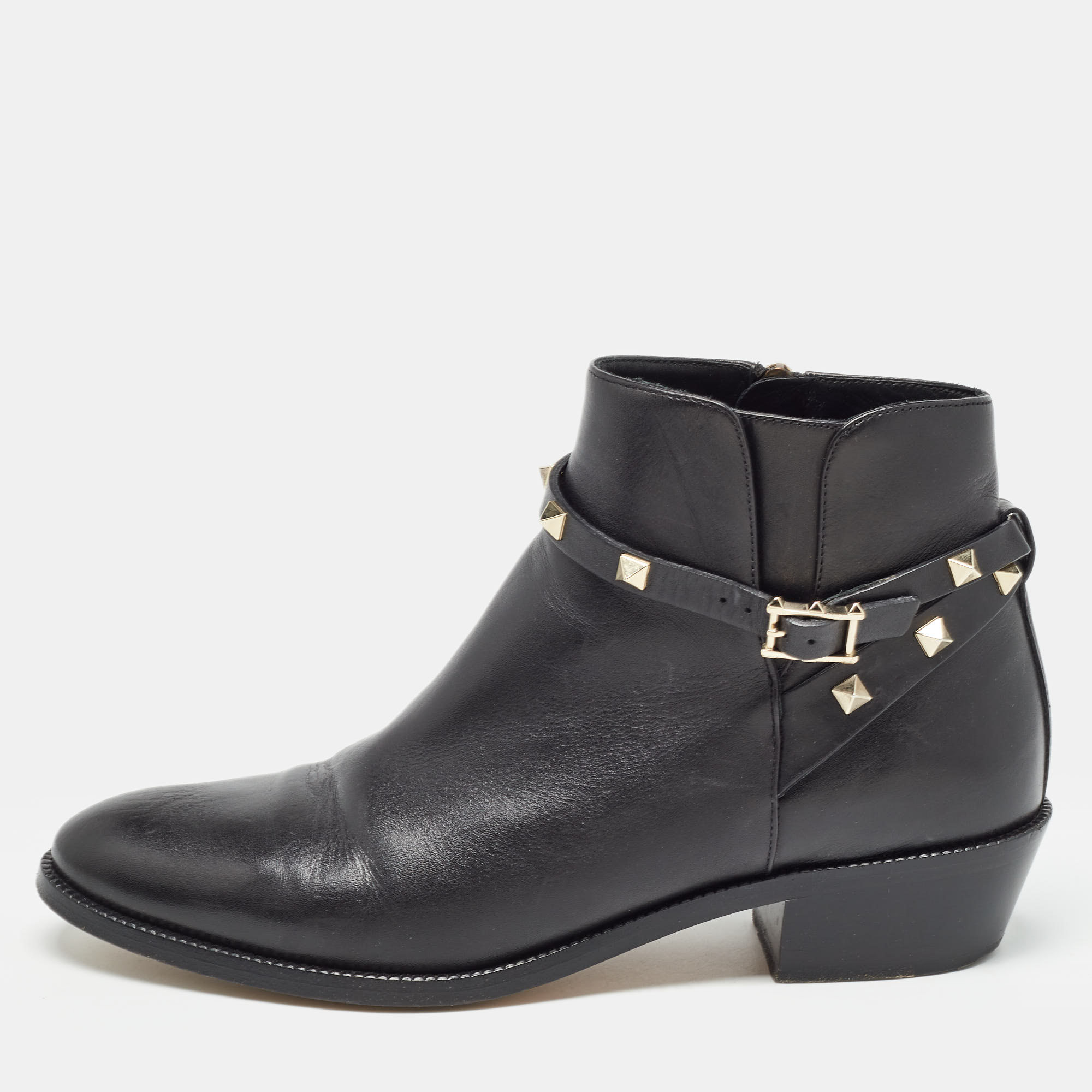 Valentino black leather rockstud ankle  boots size 40