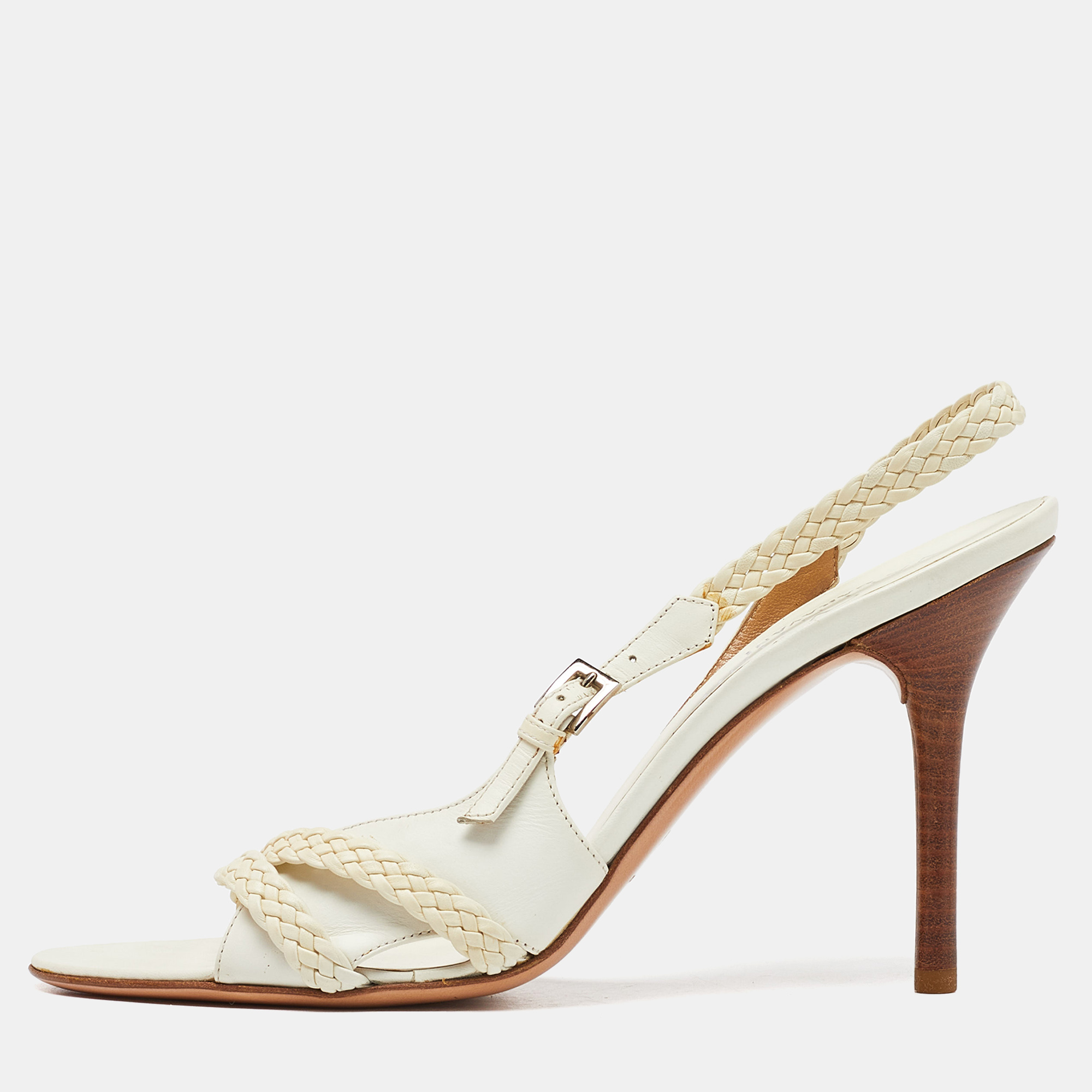 Valentino white woven leather slingback sandals size 39.5