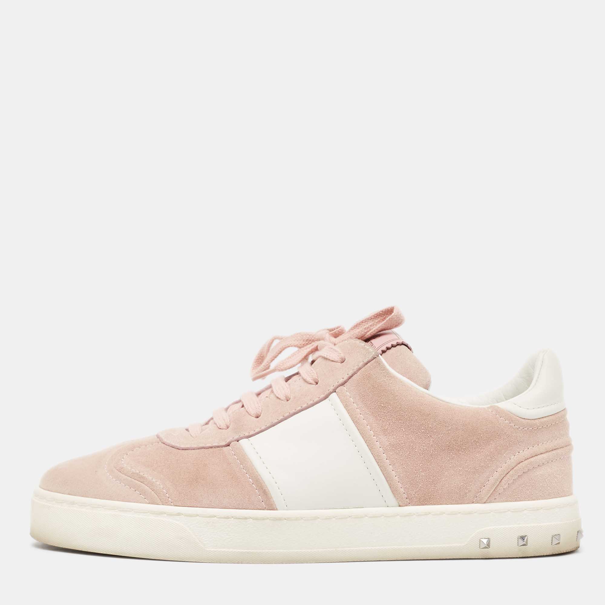 Valentino light pink/white suede and leather fly crew low top sneakers size 39