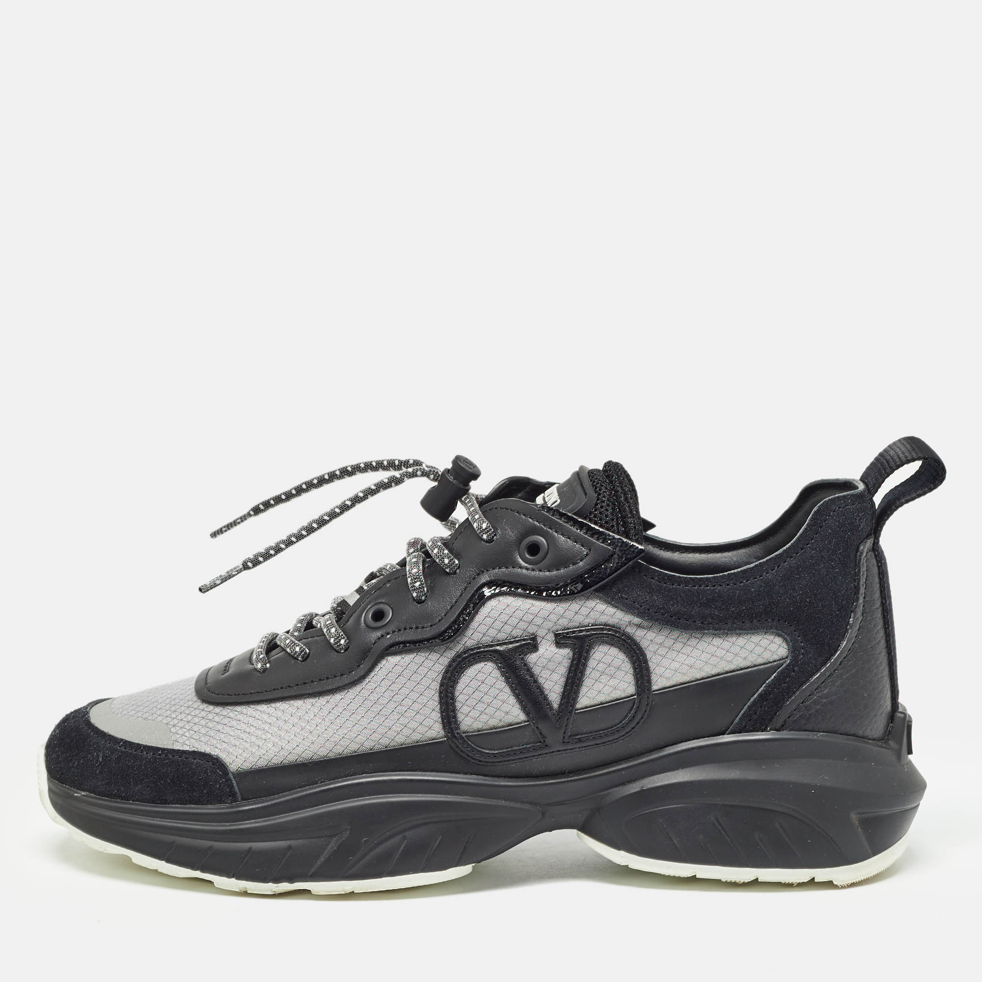 Valentino black/grey nylon and suede escape v logo sneakers size 39