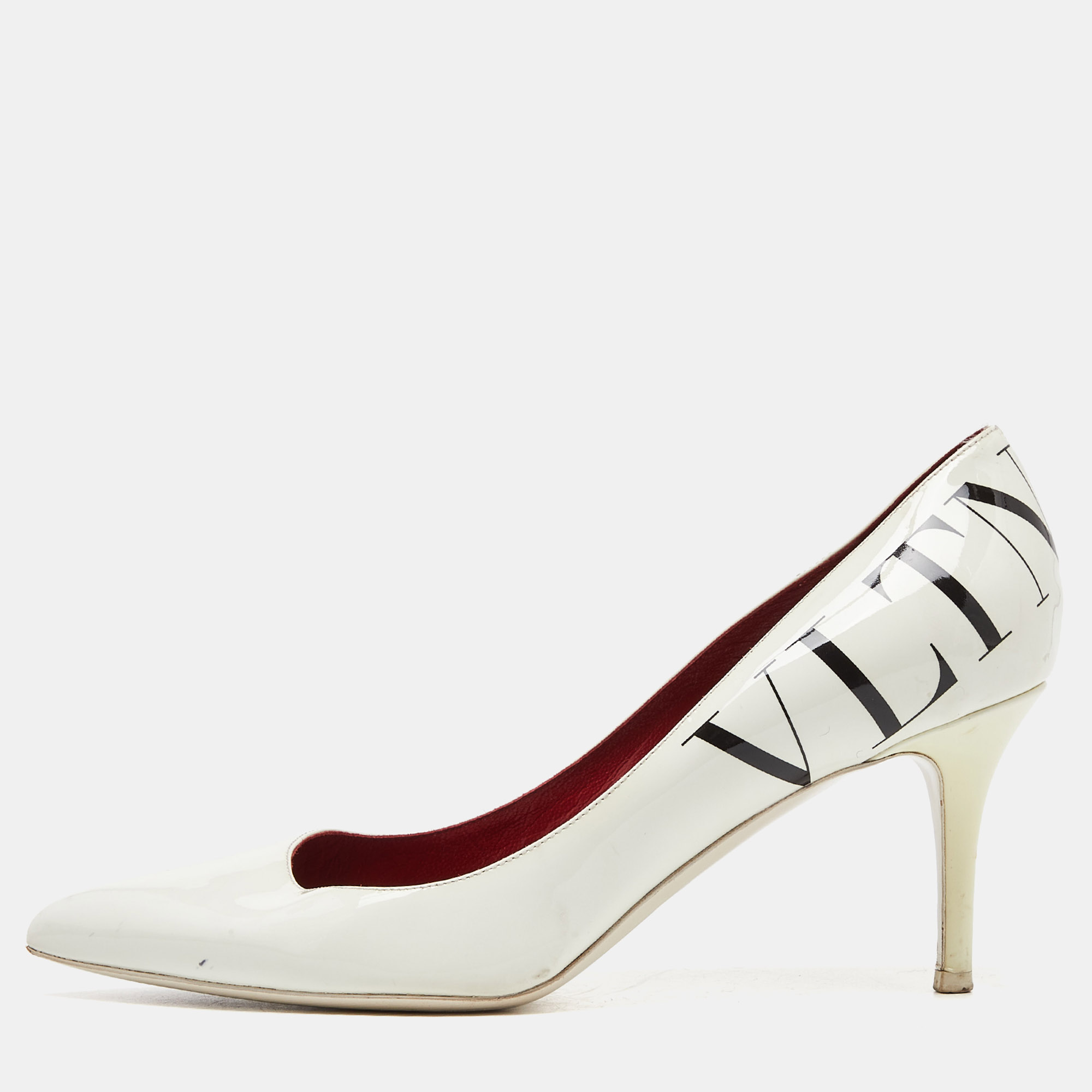 Valentino white patent leather vltn pointed toe pumps size 39