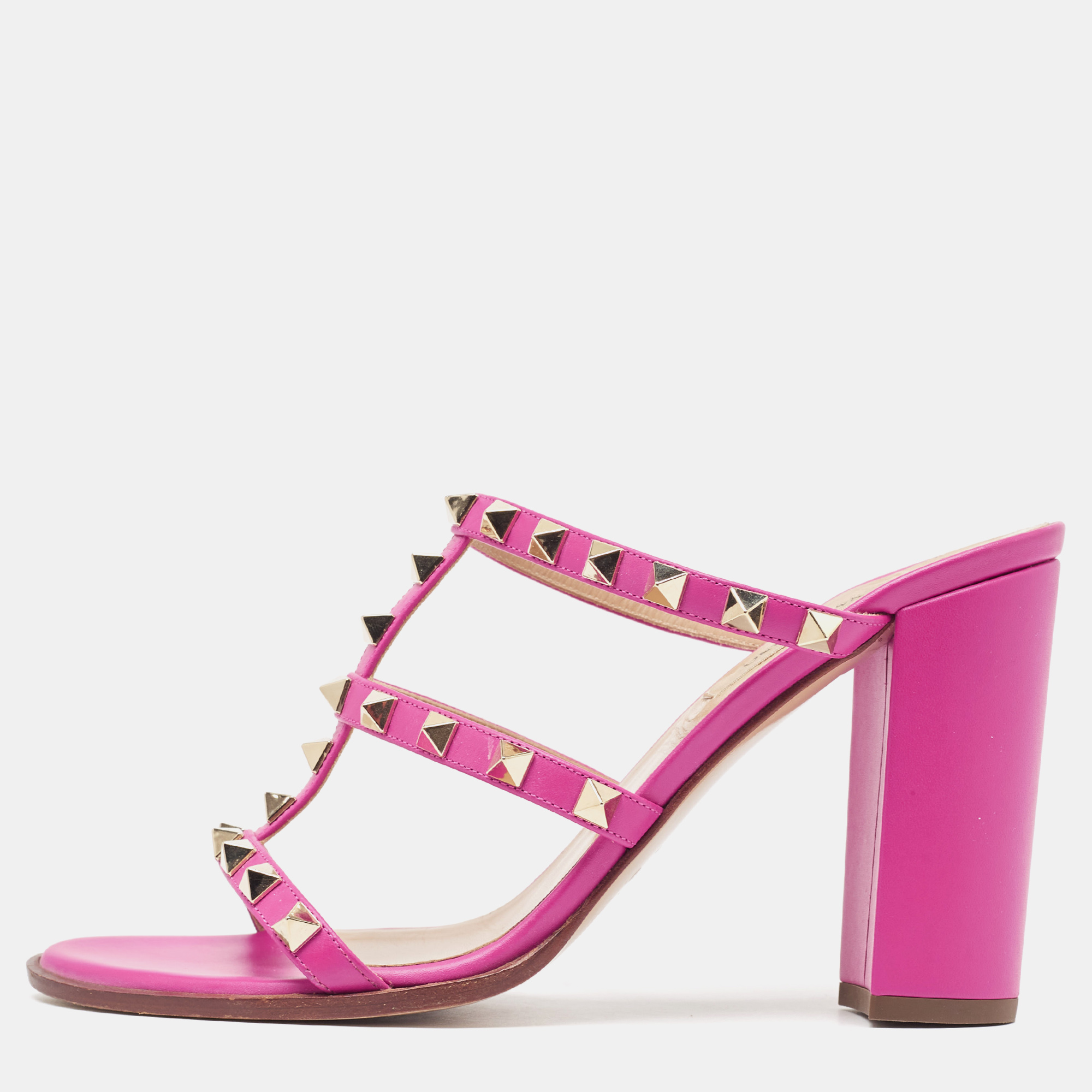 Valentino pink leather rockstud slide sandals size 38