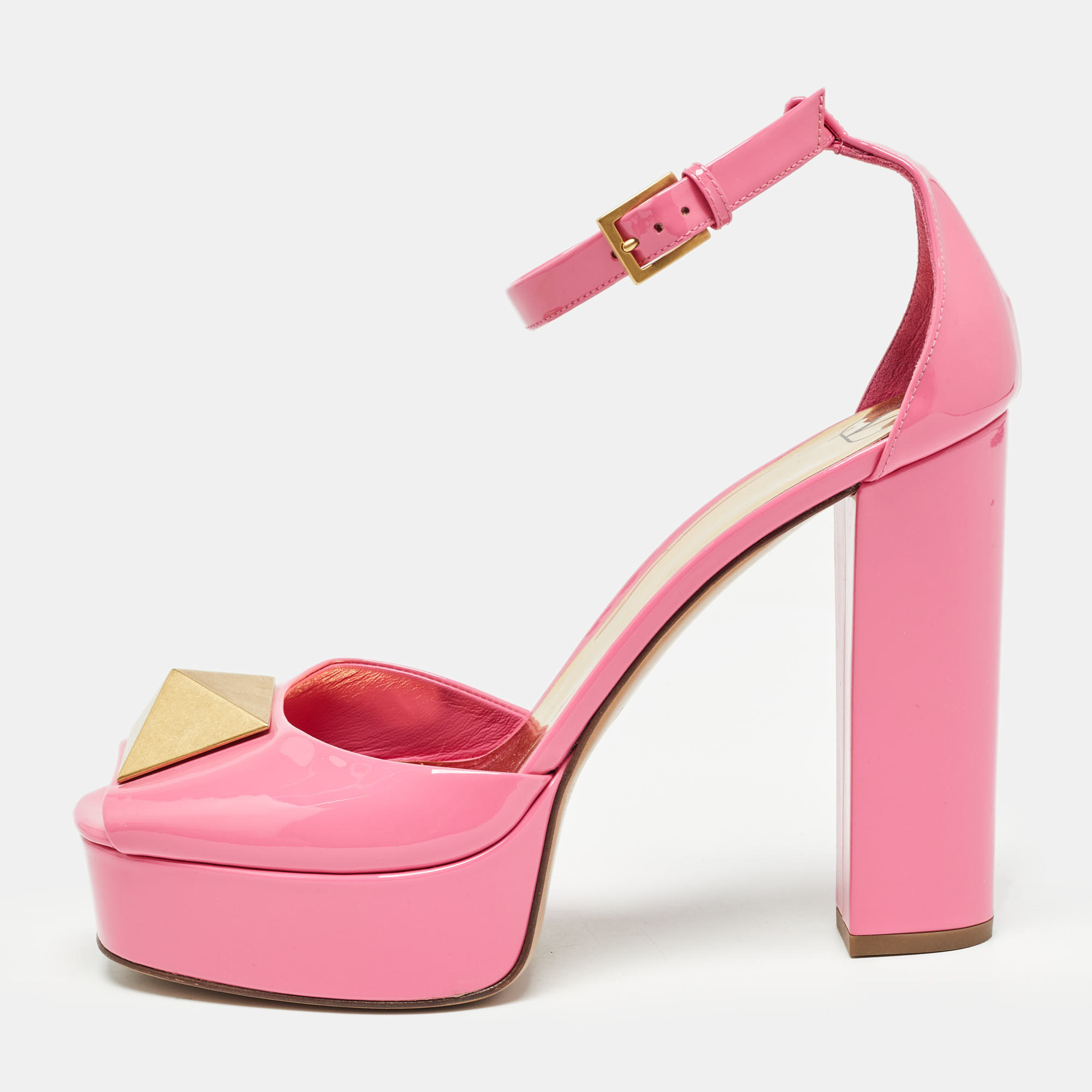 Valentino pink patent leather one stud platform sandals size 41